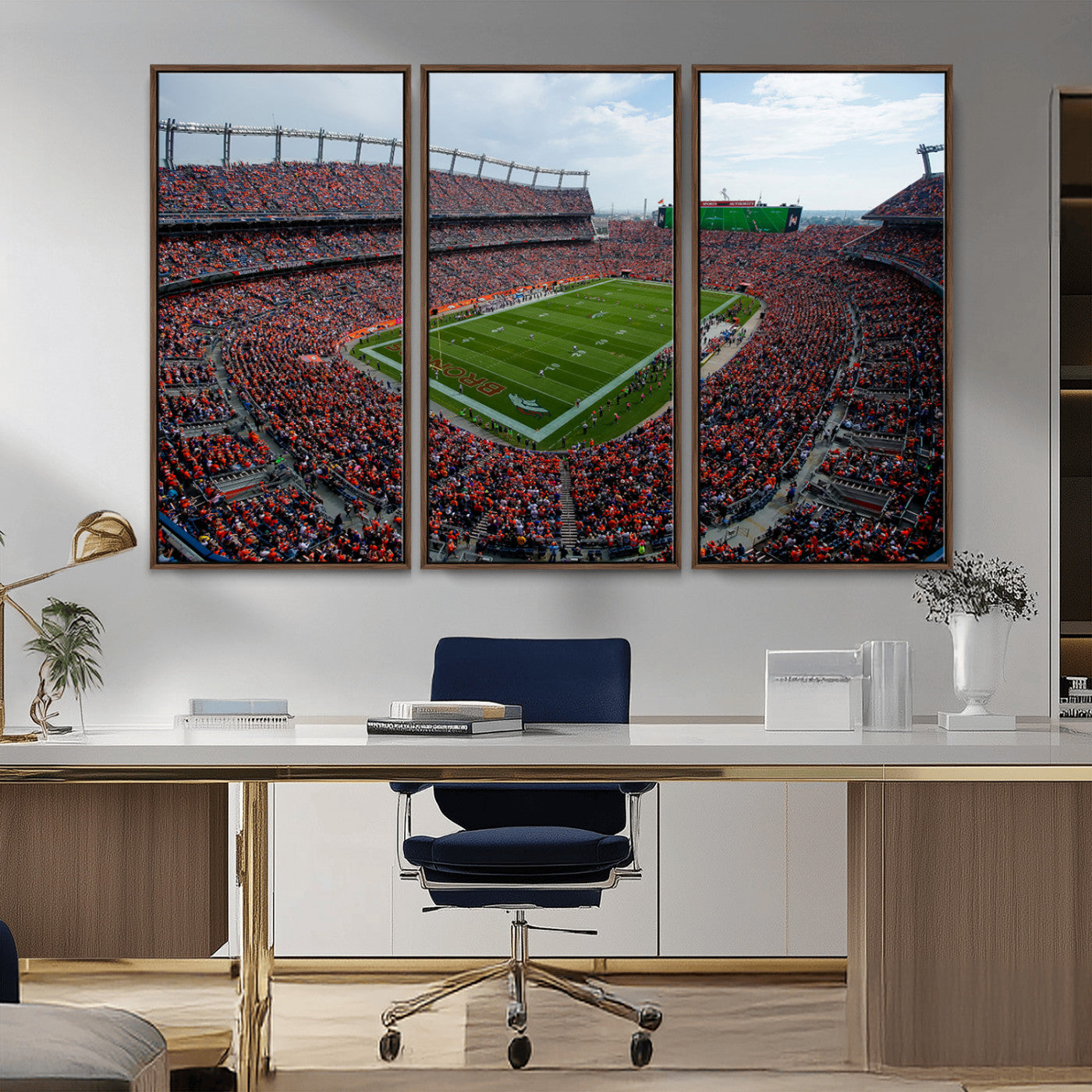 MGV-FC-48X32-3P - Denver Broncos Football Team Print - Empower Field Mile High Stadium Wall Art Canvas Print