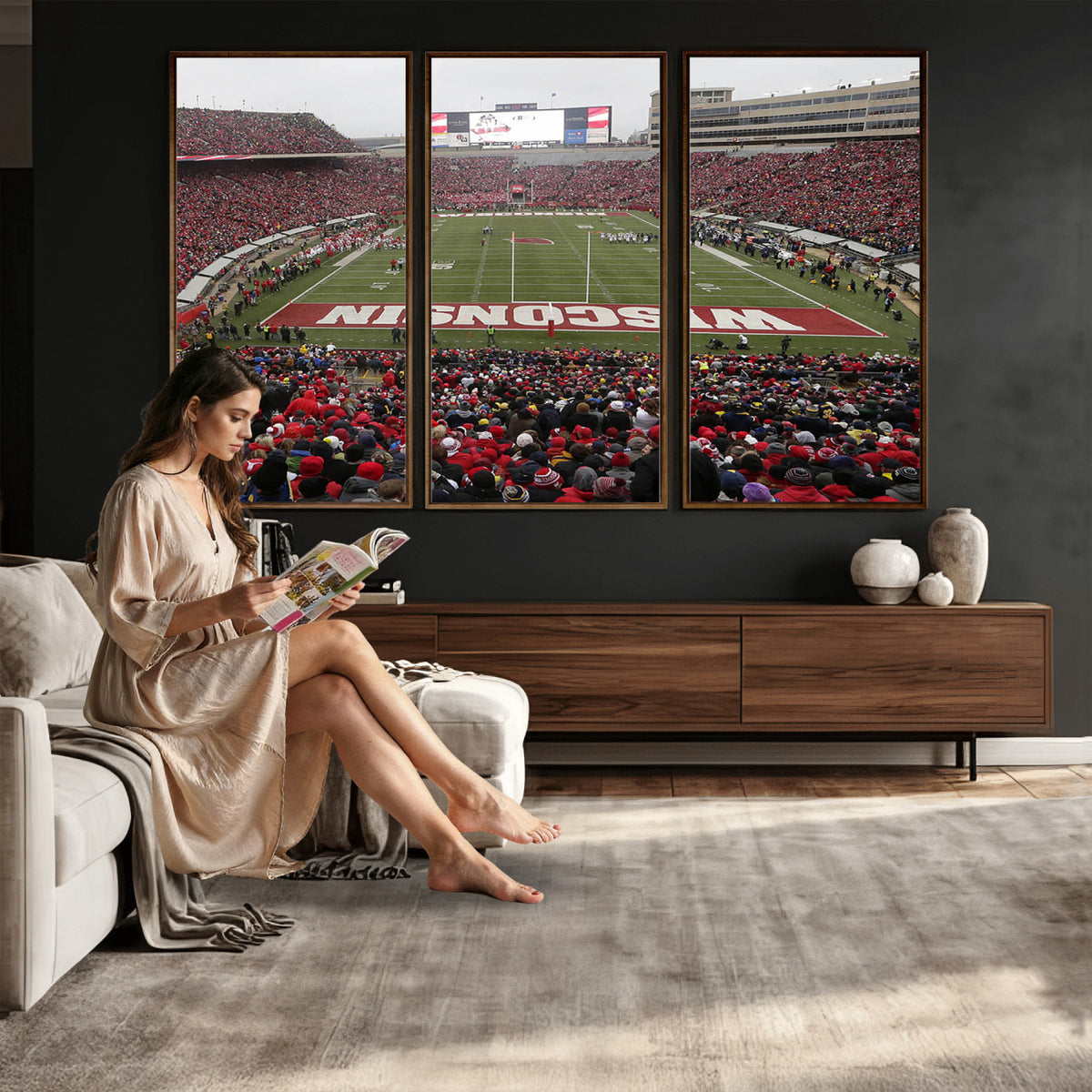 23461-MGV-CV-36X24 - Wisconsin Badgers Team Print Canvas, Madison Camp Randall Stadium Wall Art