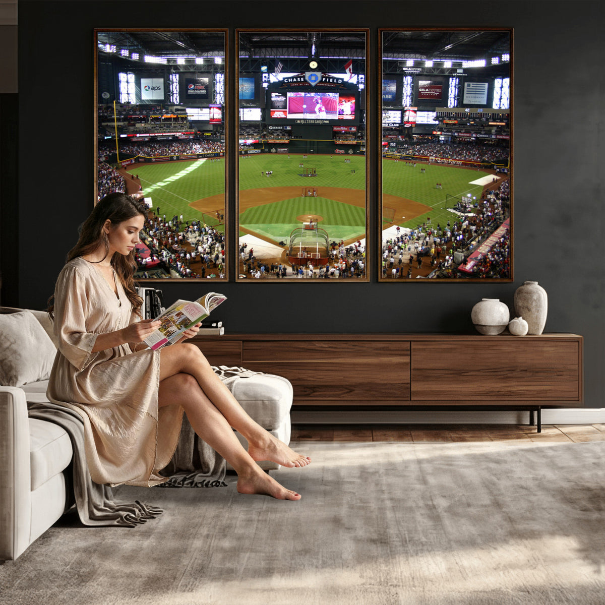 91630-MGV-CV-36X24 - Arizona Diamondbacks Baseball Team Print, Phoenix Chase Field Baseball Stadium Wall Art