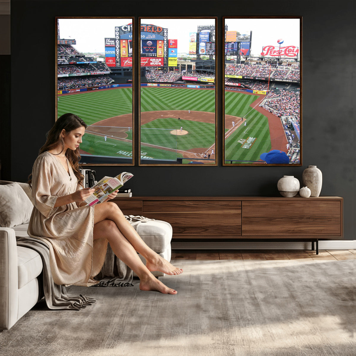 64829-MGV-CV-36X24 - New York Mets Baseball Team Print, Citi Field Baseball Stadium Wall Art