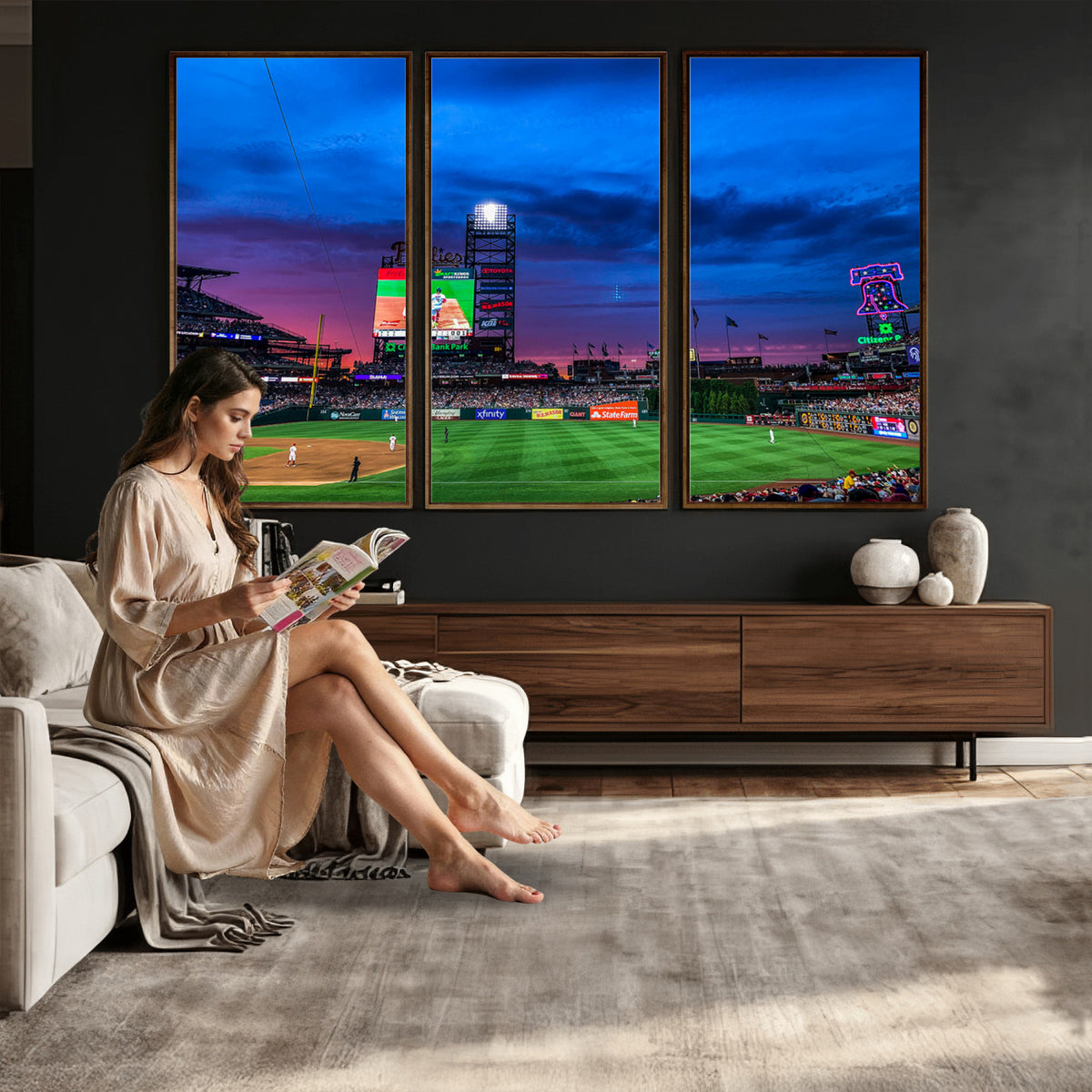 20427-MGV-CV-36X24 - Philadelphia Phillies Baseball Team Print, Citizens Bank Park, Extra Large Game Room Wall Decor