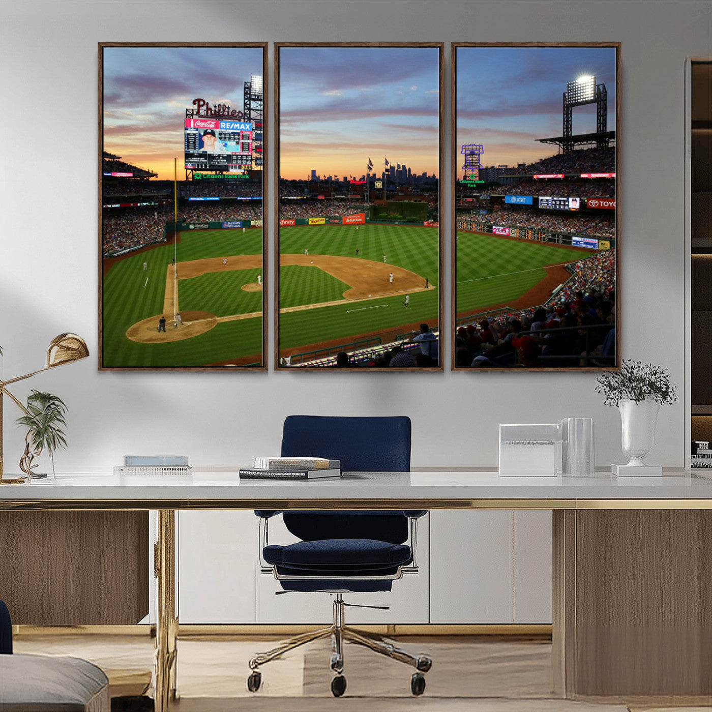 MGV-FC-48X32-3P - Citizens Bank Park Philadelphia Phillies Wall Art Canvas | 3-Panel Canvas Print of Phillies Stadium