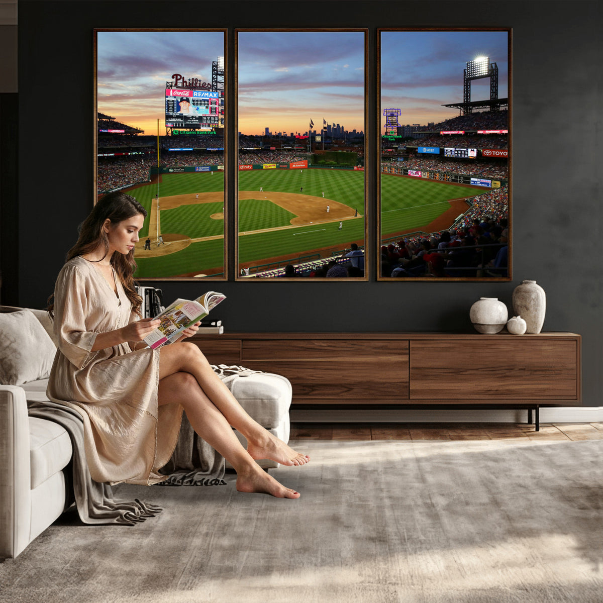 13778-MGV-CV-36X24 - Citizens Bank Park Philadelphia Phillies Wall Art Canvas | 3-Panel Canvas Print of Phillies Stadium