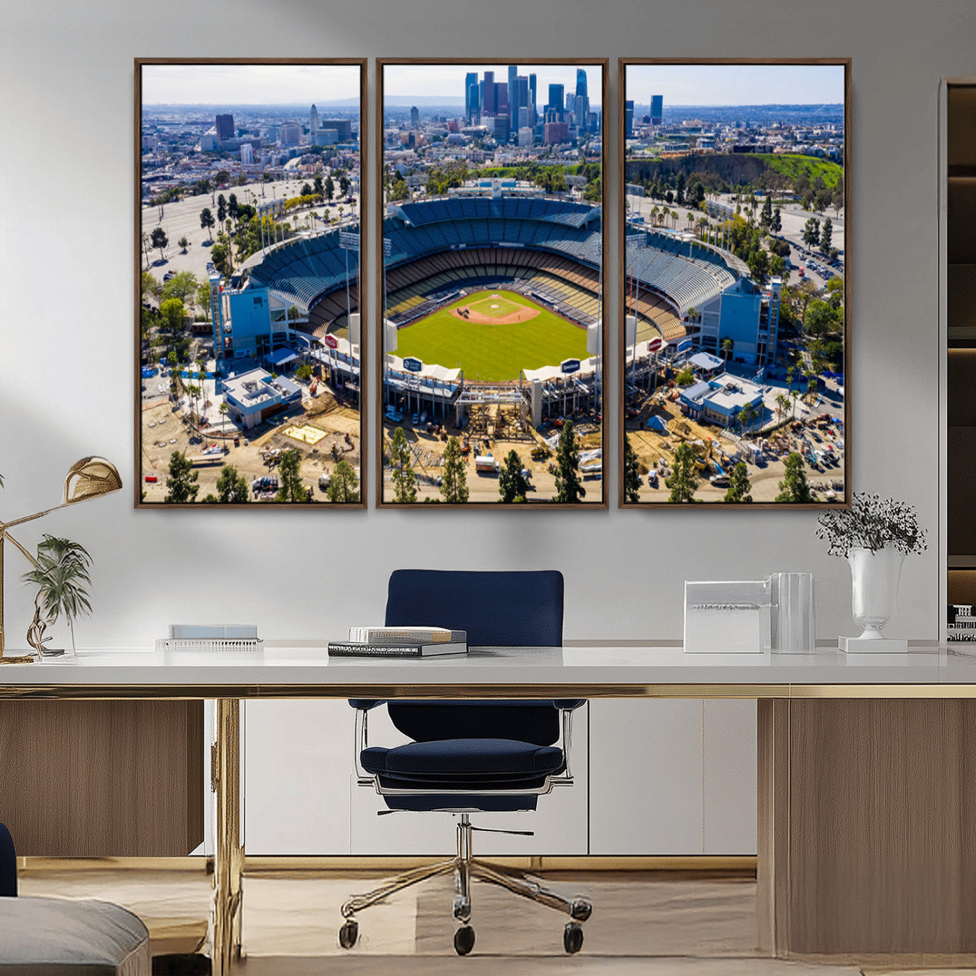 MGV-FC-48X32-3P - Los Angeles Dodgers Dodger Stadium Wall Art Canvas Print - MLB Baseball Stadium, Framed Los Angeles