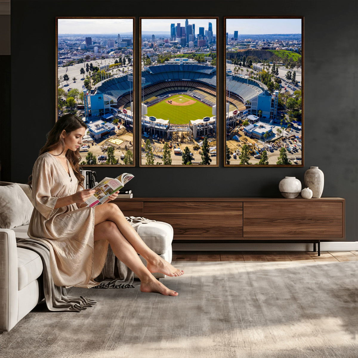 58596-MGV-CV-36X24 - Los Angeles Dodgers Dodger Stadium Wall Art Canvas Print, Extra Large Game Room Wall Decor