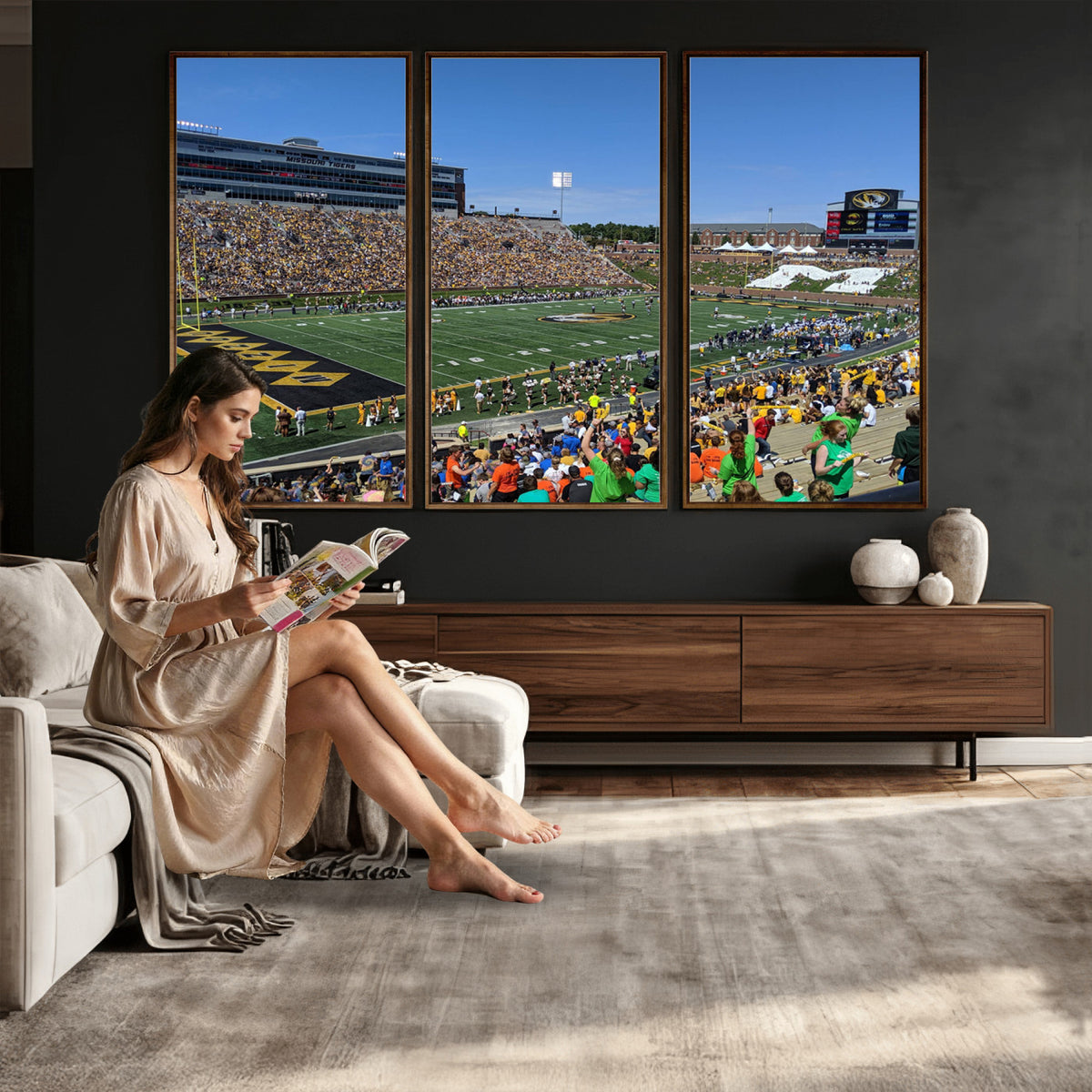 38399-MGV-CV-36X24 - University of Missouri Tigers Football Team Print, Columbia Faurot Field Memorial Stadium Wall Art