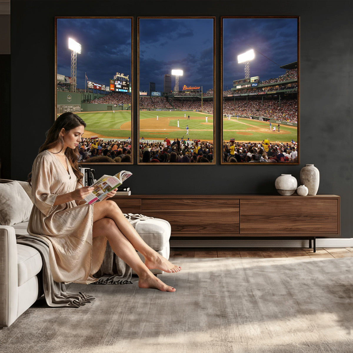 85099-MGV-CV-36X24 - Boston Red Sox Baseball Team Print Canvas, Massachusetts Fenway Park Stadium Wall Art