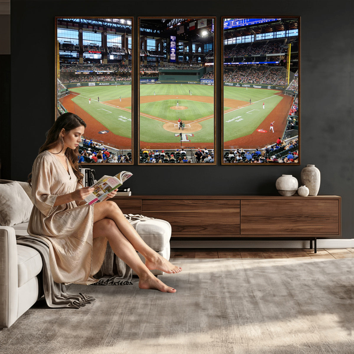 78468-MGV-CV-36X24 - Texas Rangers Baseball Team Print, Arlington Globe Life Field Stadium Wall Art