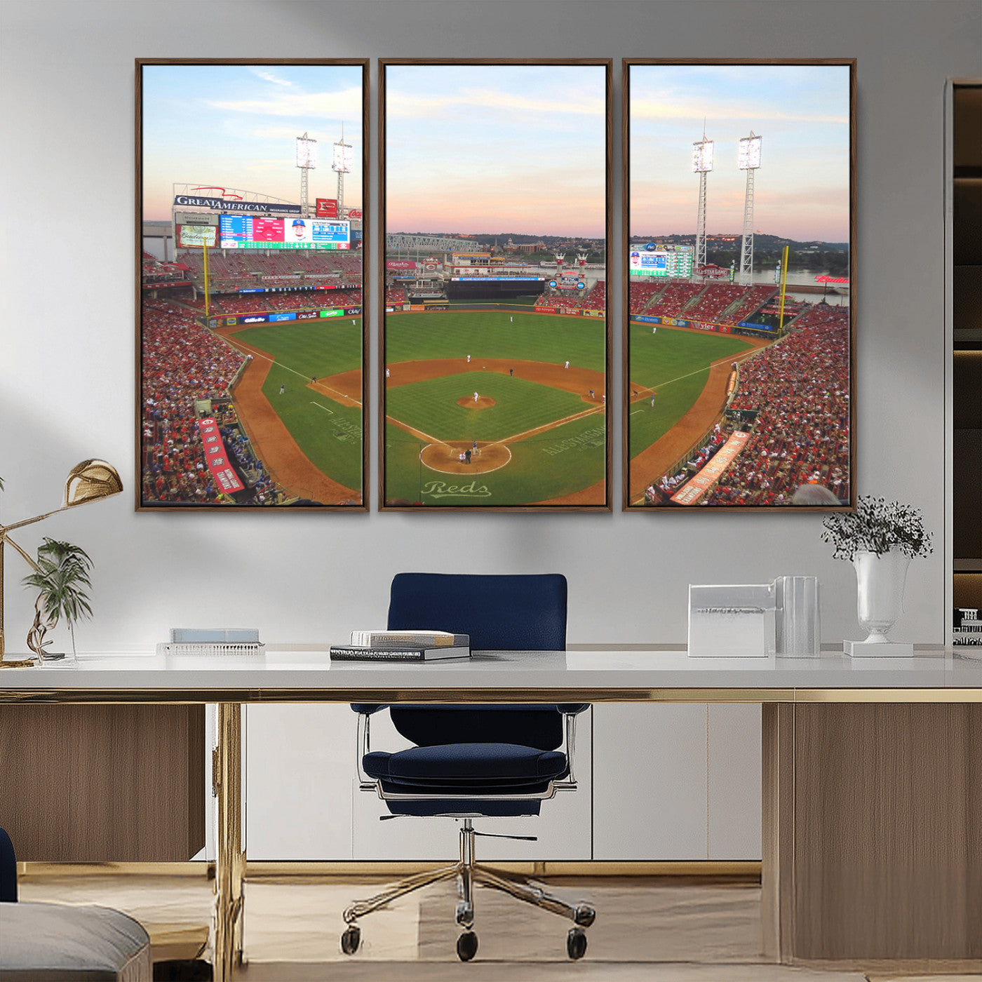 MGV-FC-48X32-3P - Cincinnati Reds Baseball Print Canvas- Cincinnati Great American Ball Park Stadium Wall Art Canvas