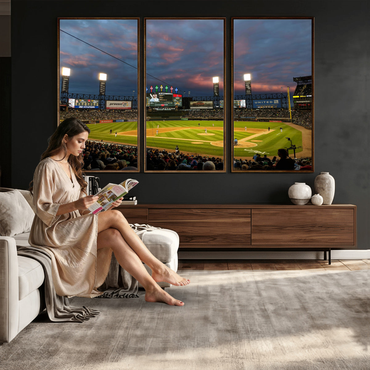 96063-MGV-CV-36X24 - Chicago White Sox Baseball Team Print Canvas, Guaranteed Rate Field, Framed and Ready to Hang