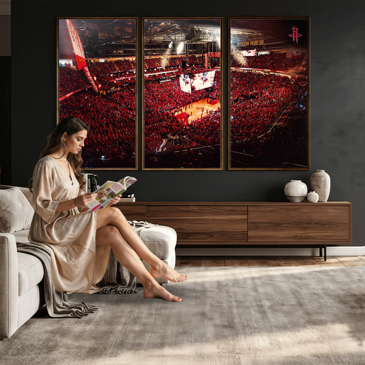 91527-MGV-CV-36X24 - Houston Rockets Basketball Team Print Canvas, Houston Toyota Center Arena Wall Art