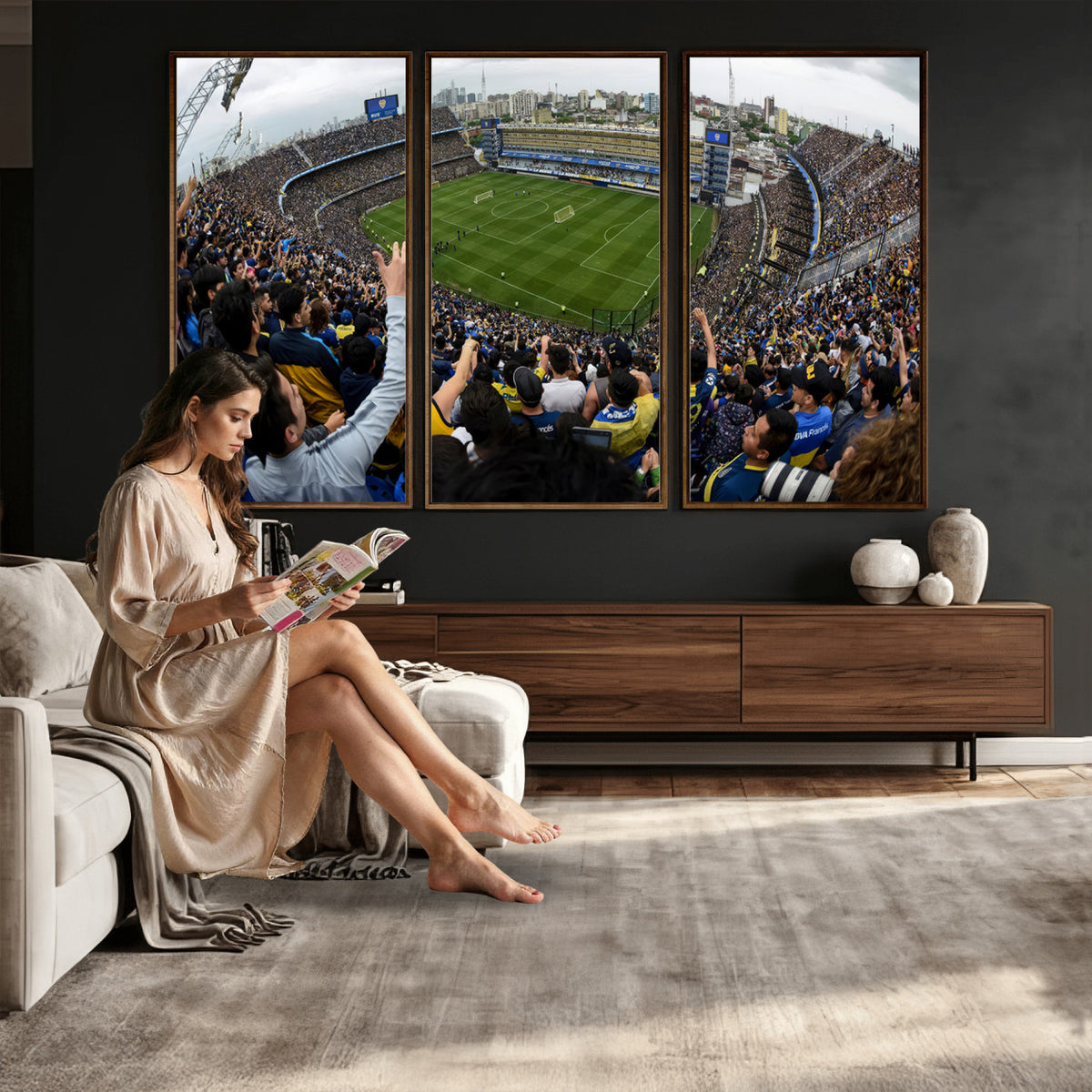 23173-MGV-CV-36X24 - Boca Juniors Soccer Team Print, Buenos Aires Bombonera, Framed and Ready to Hang