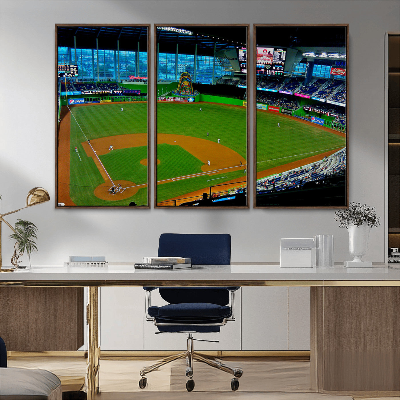 MGV-FC-48X32-3P - Miami Marlins Baseball Team Print - Miami LoanDepot Park Stadium Wall Art Canvas Print