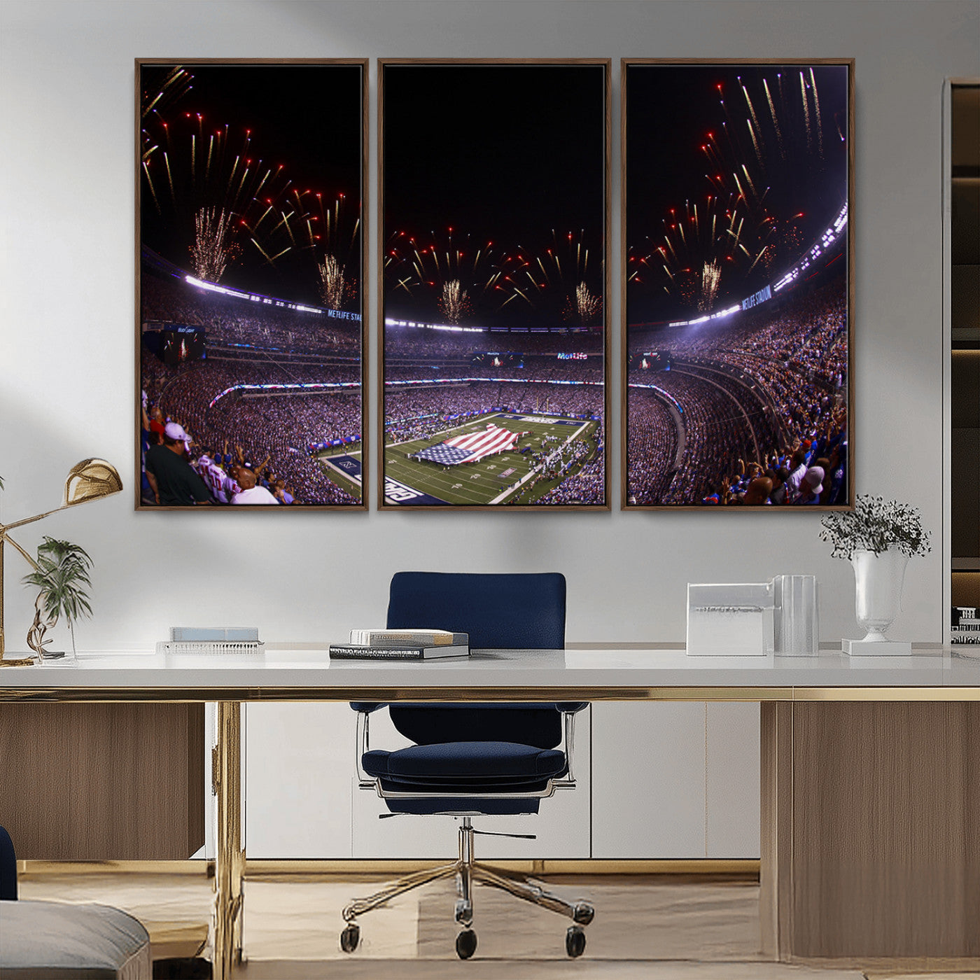 MGV-FC-48X32-3P - New York Giants Football Team Print - East Rutherford MetLife Stadium Wall Art Canvas Print