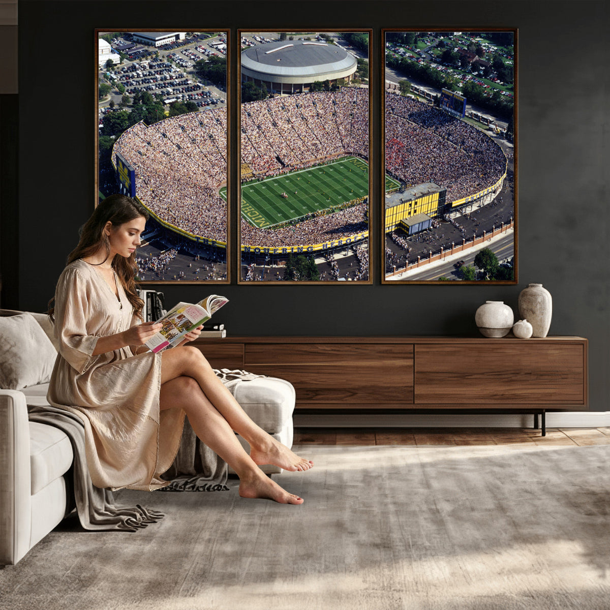 27314-MGV-CV-36X24 - Michigan Wolverines Football Team Print, Ann Arbor Michigan Stadium Wall Art