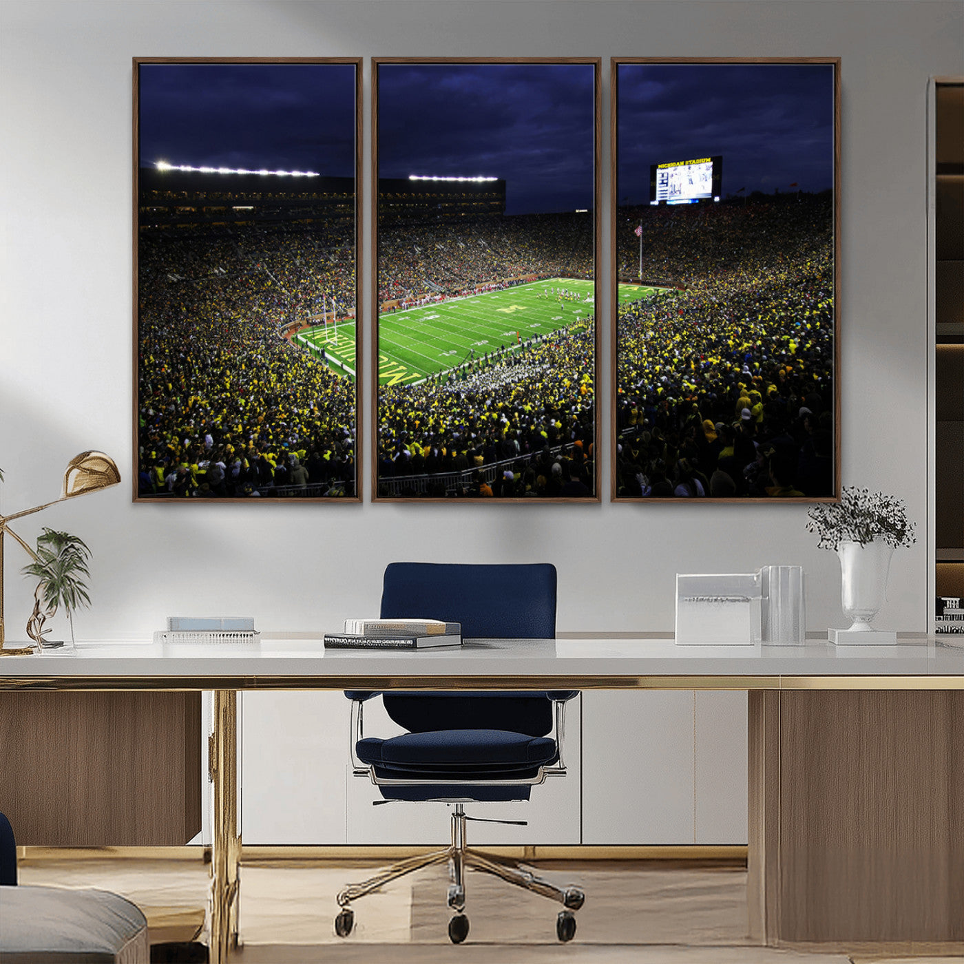 MGV-FC-48X32-3P - Michigan Wolverines Football Canvas Wall Decor, Football Team Print - Ann Arbor Michigan Stadium
