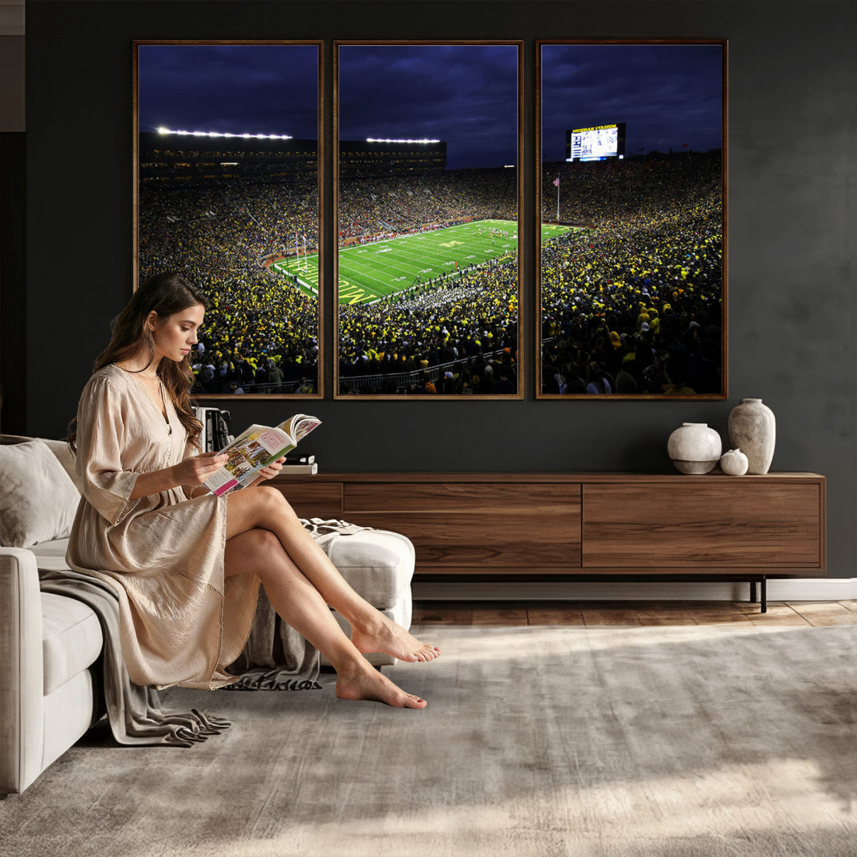 15448-MGV-CV-36X24 - Michigan Wolverines Football Canvas Wall Decor, Football Team Print, Ann Arbor Michigan Stadium