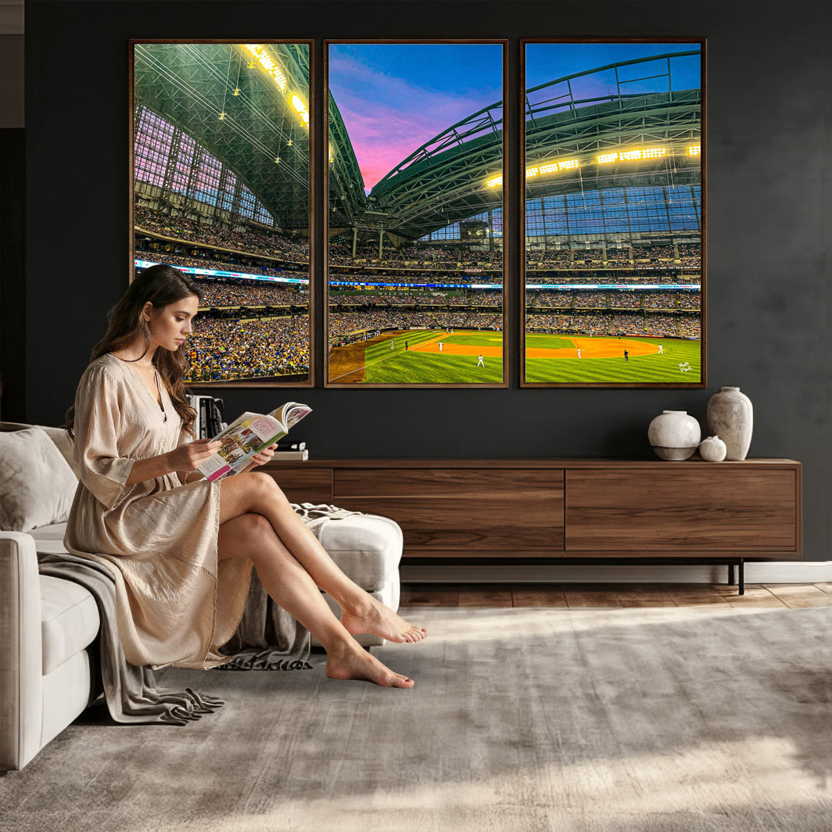 17006-MGV-CV-36X24 - Milwaukee Brewers Baseball Team Print Canvas, American Family Field Stadium Wall Art