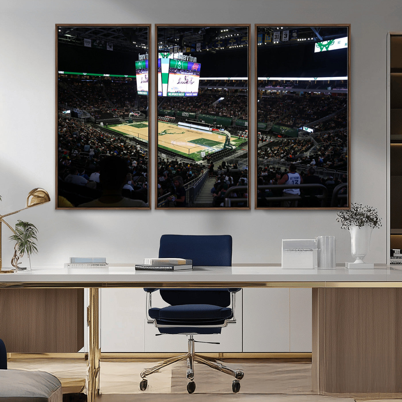 MGV-FC-48X32-3P - Milwaukee Bucks Basketball Print - Fiserv Forum Stadium Wall Art Canvas Print