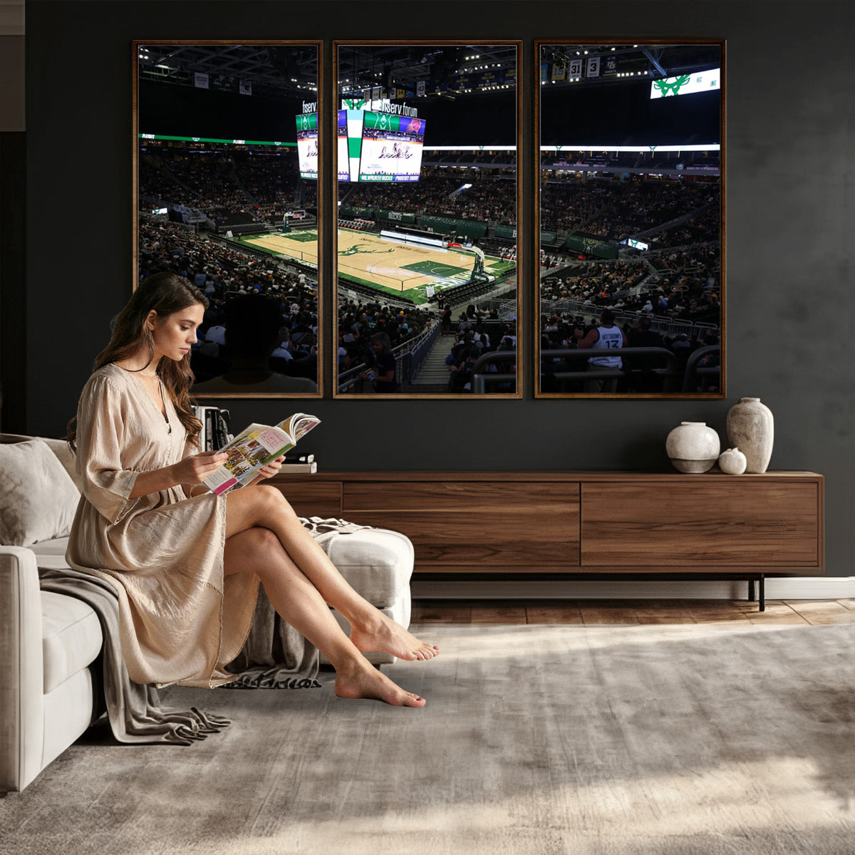 69882-MGV-CV-36X24 - Milwaukee Bucks Basketball Print, Fiserv Forum Stadium Wall Art