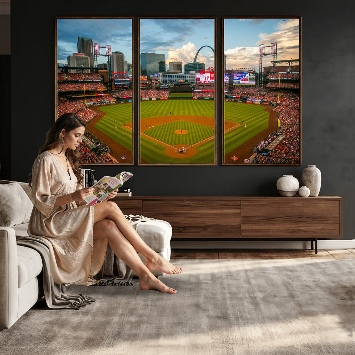 34054-MGV-CV-36X24 - St. Louis Cardinals Baseball Team Print, Busch Stadium Wall Art, Framed and Ready to Hang