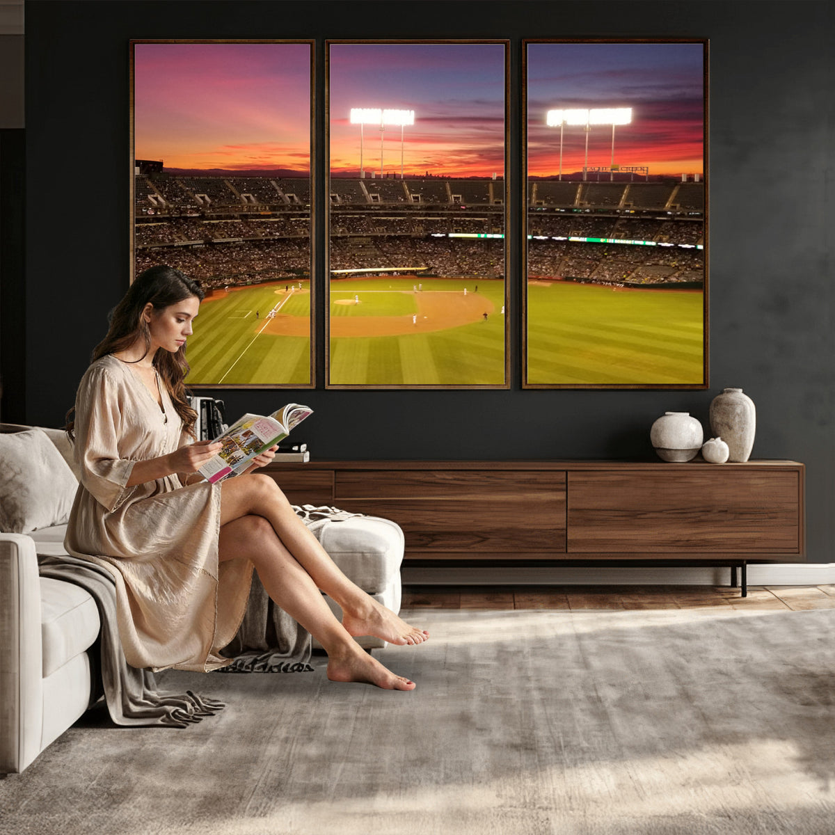 73718-MGV-CV-36X24 - Oakland Athletics Baseball Team Print, Oakland Coliseum