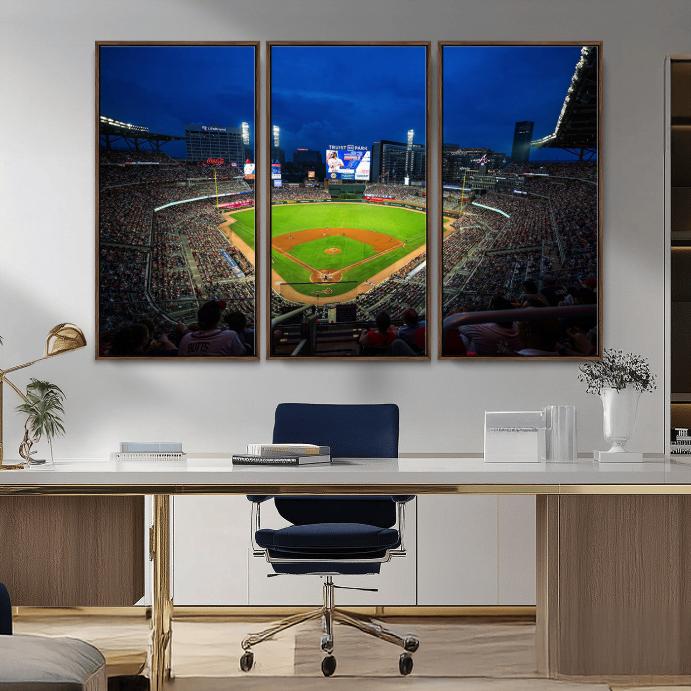 MGV-FC-48X32-3P - Truist Park Night Game Canvas Art - Atlanta Braves Stadium Wall Art Canvas