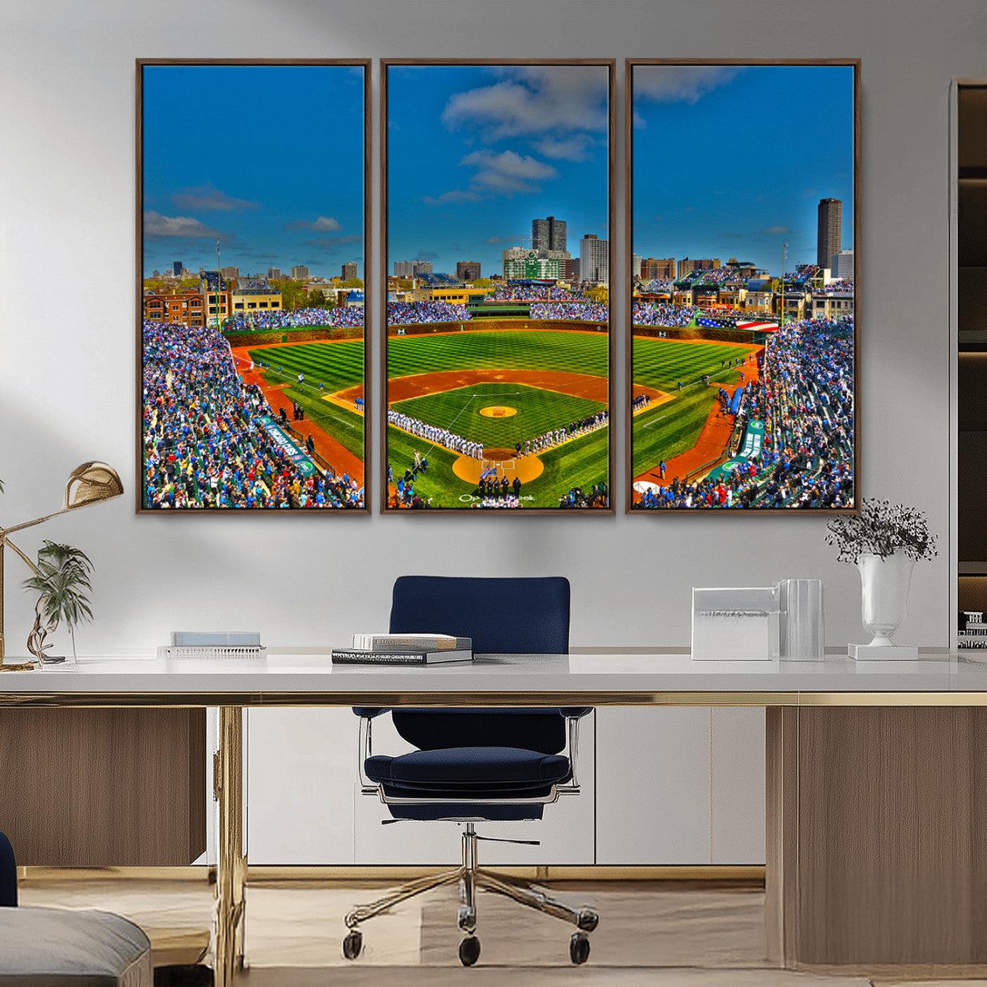 MGV-FC-48X32-3P - Wrigley Field Chicago Cubs Canvas Wall Art - Iconic Baseball Stadium Print for Sports Lovers - Ready