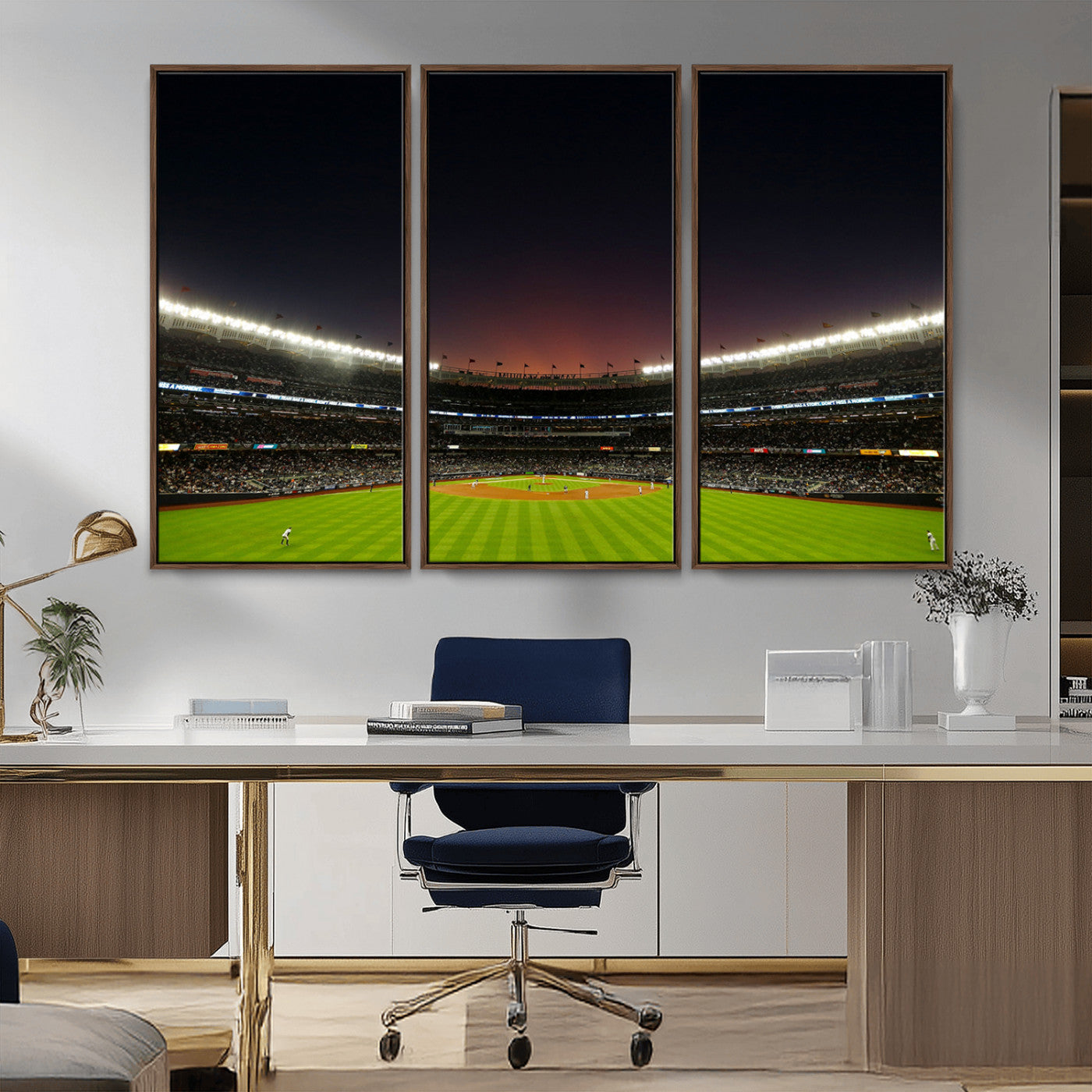 MGV-FC-48X32-3P - Yankee Stadium Night Game Triple Canvas, Yankee Stadium Canvas Wall Art - New York Yankees MLB Match