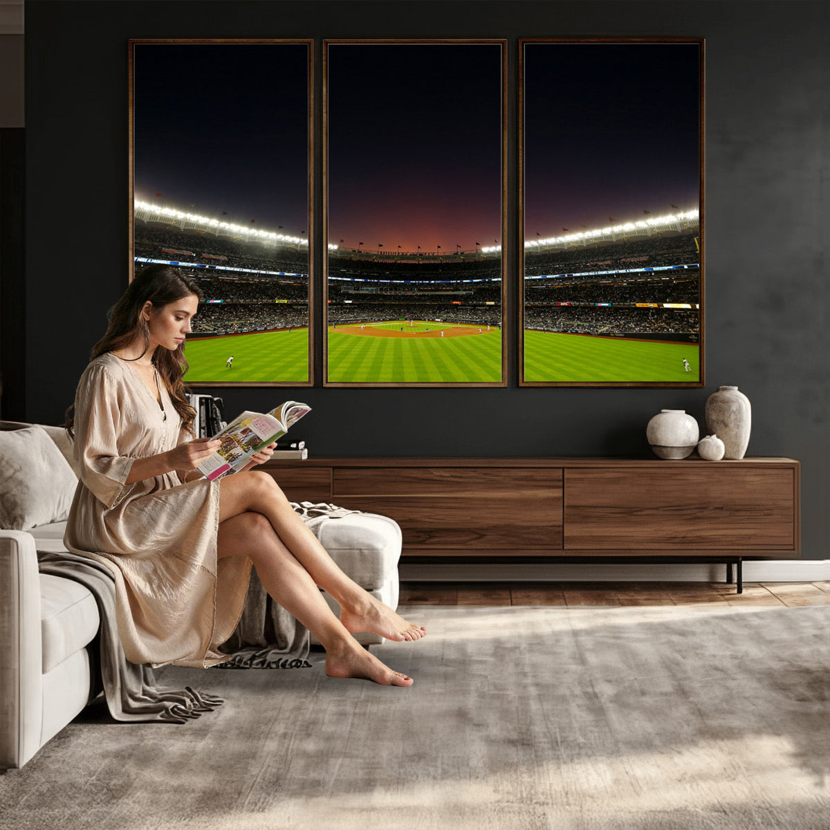 59138-MGV-CV-36X24 - Yankee Stadium Night Game Triple Canvas, New York Yankees Stadium Wall Art