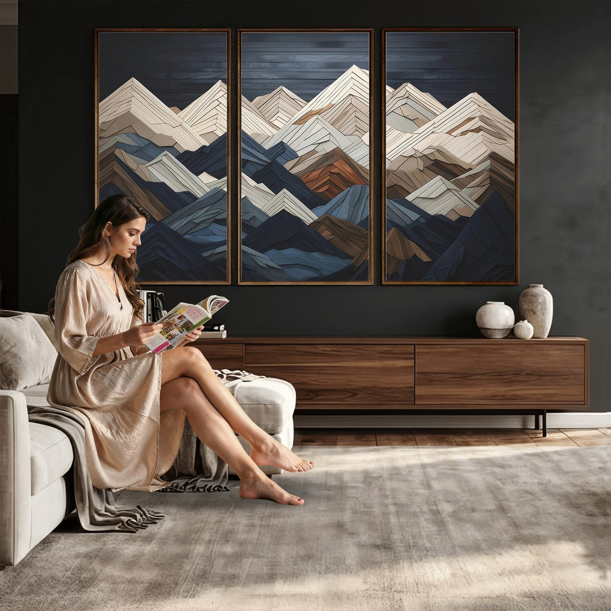 12896-MGV-CV-24X16 - Mountain Wall Art, Modern Abstract Landscape Canvas Print
