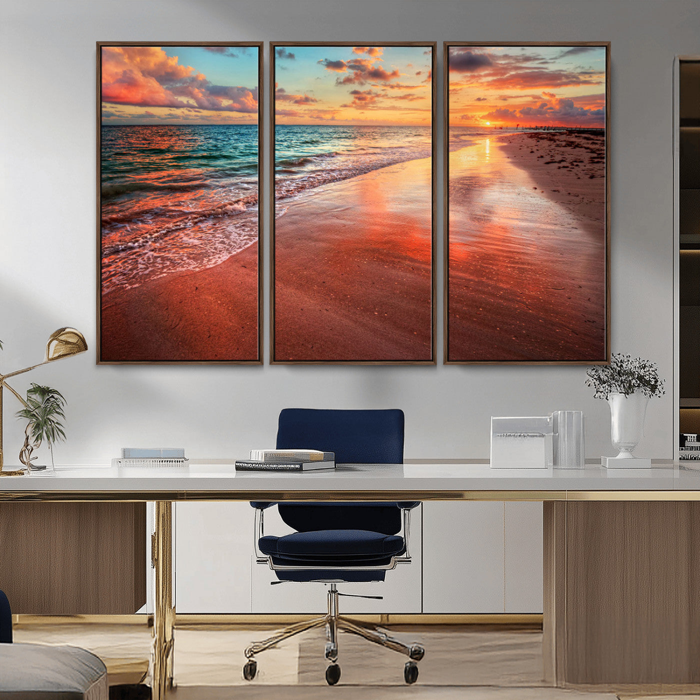 MGV-FC-48X32-3P - Sunset Beach Wall Art | Ocean Canvas Print | Coastal Wall Art | Tranquil Sunset Canvas Print