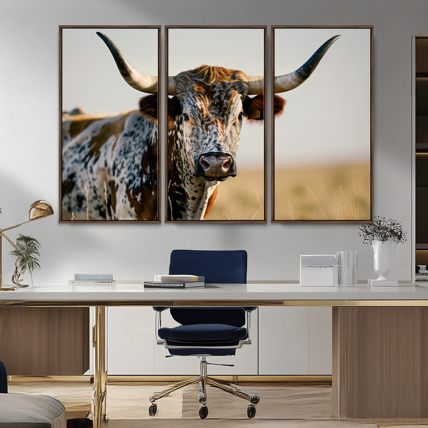 MGV-FC-48X32-3P - Texas Bull Longhorn Wall Art Canvas Print for Farm House Wall Decor, Farmhouse Wall Art Print