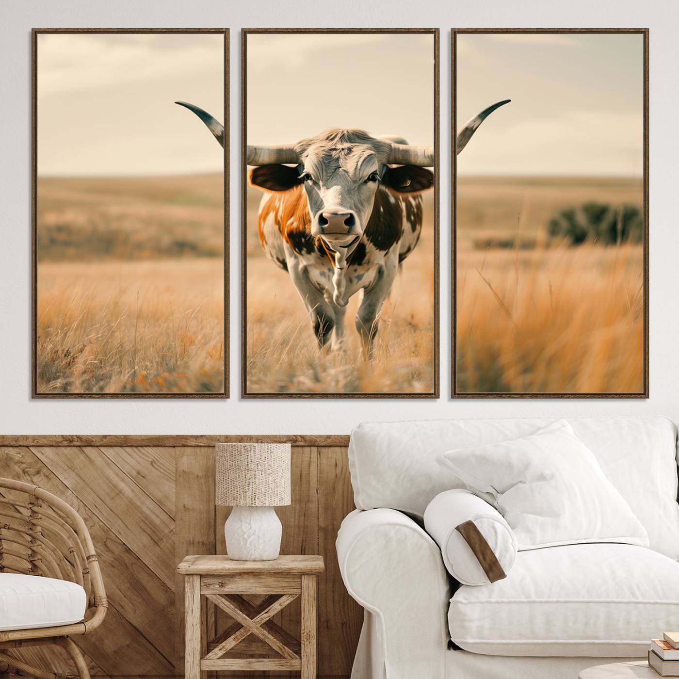 16580-MGV-CV-36X24-Texas Cow Longhorn Wall Art Canvas Print for Farm House Wall Decor, Farmhouse Cow Print Canvas Wall Art Print