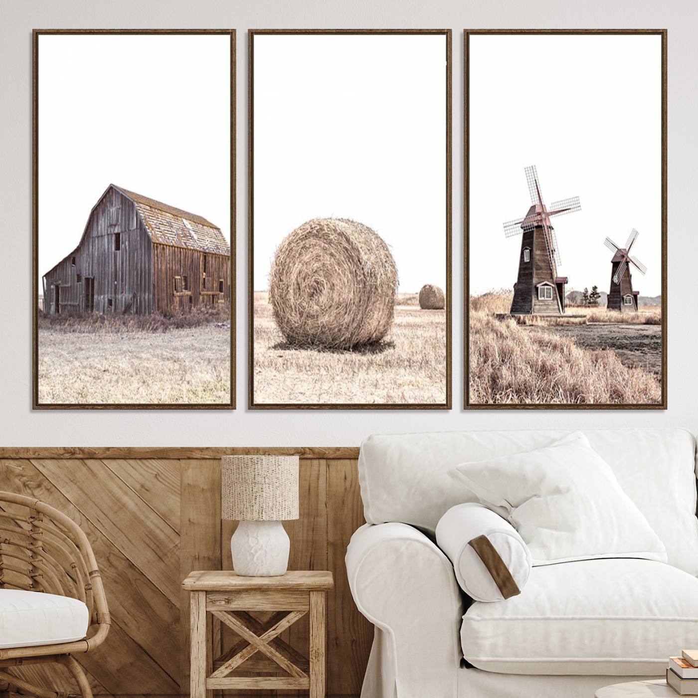 94971-MGV-CV-60X30-3P-Farm Prints Set, Set of 3 Farmhouse Wall Art, Country House Decor