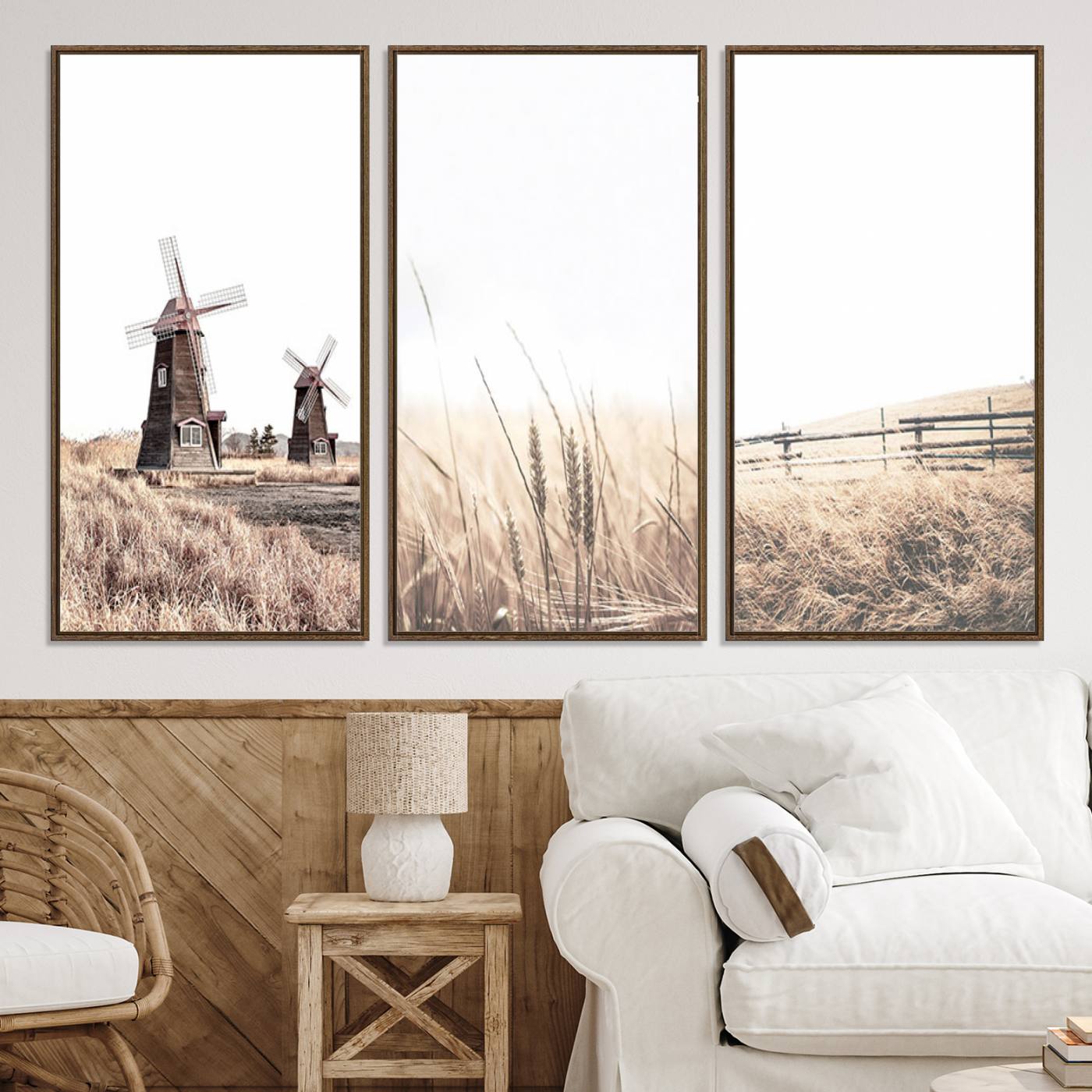 56649-MGV-CV-60X30-3P-Farm Prints Set, Farmhouse Wall Art Canvas, Country House Decor, Country House Decor, Barn Print, Wheat Print
