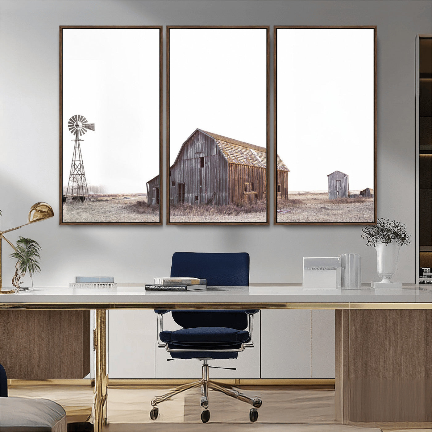 -Set of 3 Rustic Farmhouse Wall Art Prints – Country Barn, Wheat Field, and Farm Landscape for Cozy
