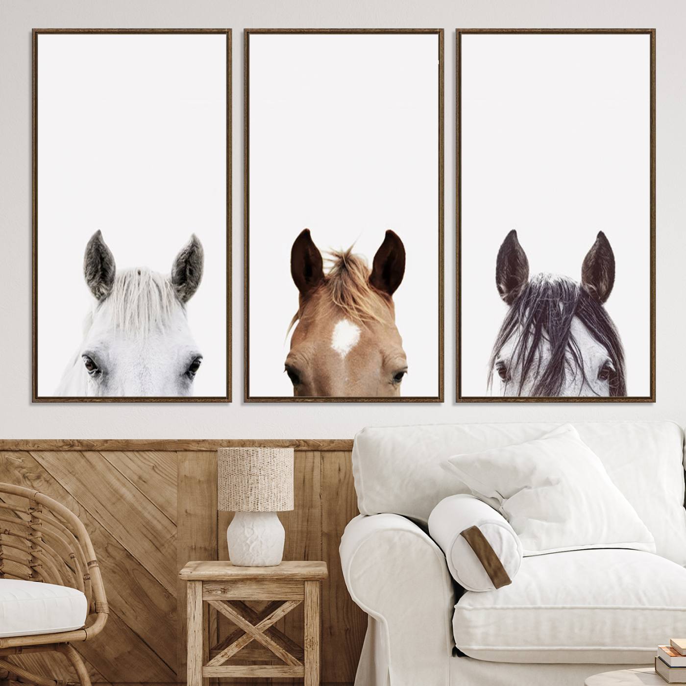 59160-MGV-CV-60X30-3P-Horse Prints Set, Set of 3 Horse Wall Art, Horses Portraits, Farmhouse Wall Art, Farm Animals Canvas, Animals Portraits Set, Horse Poster