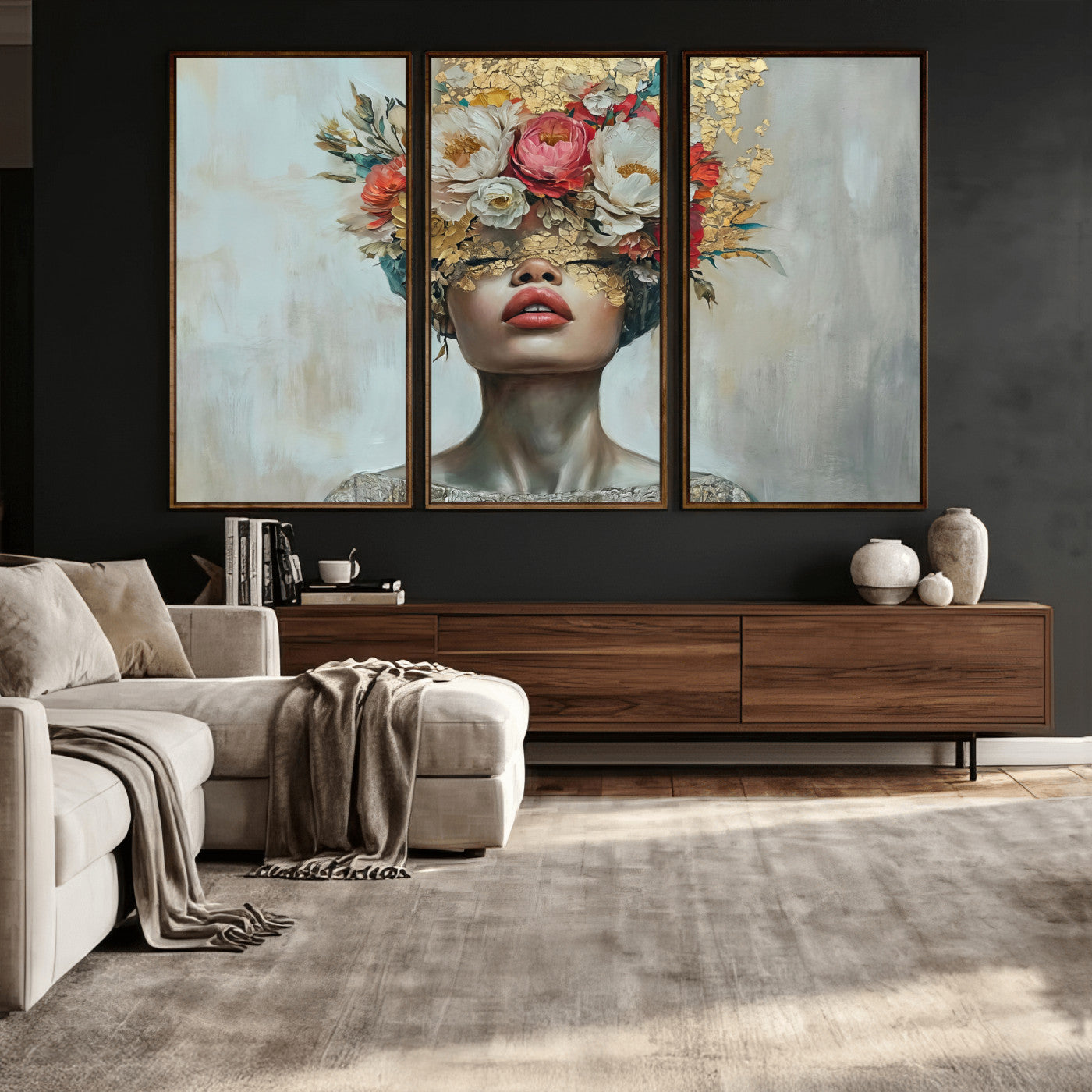 26919-MGV-CV-36X24 - Golden Petal Wall Art Canvas Print - Silhouette Woman Wall Art Canvas Print, Floral Woman Portrait