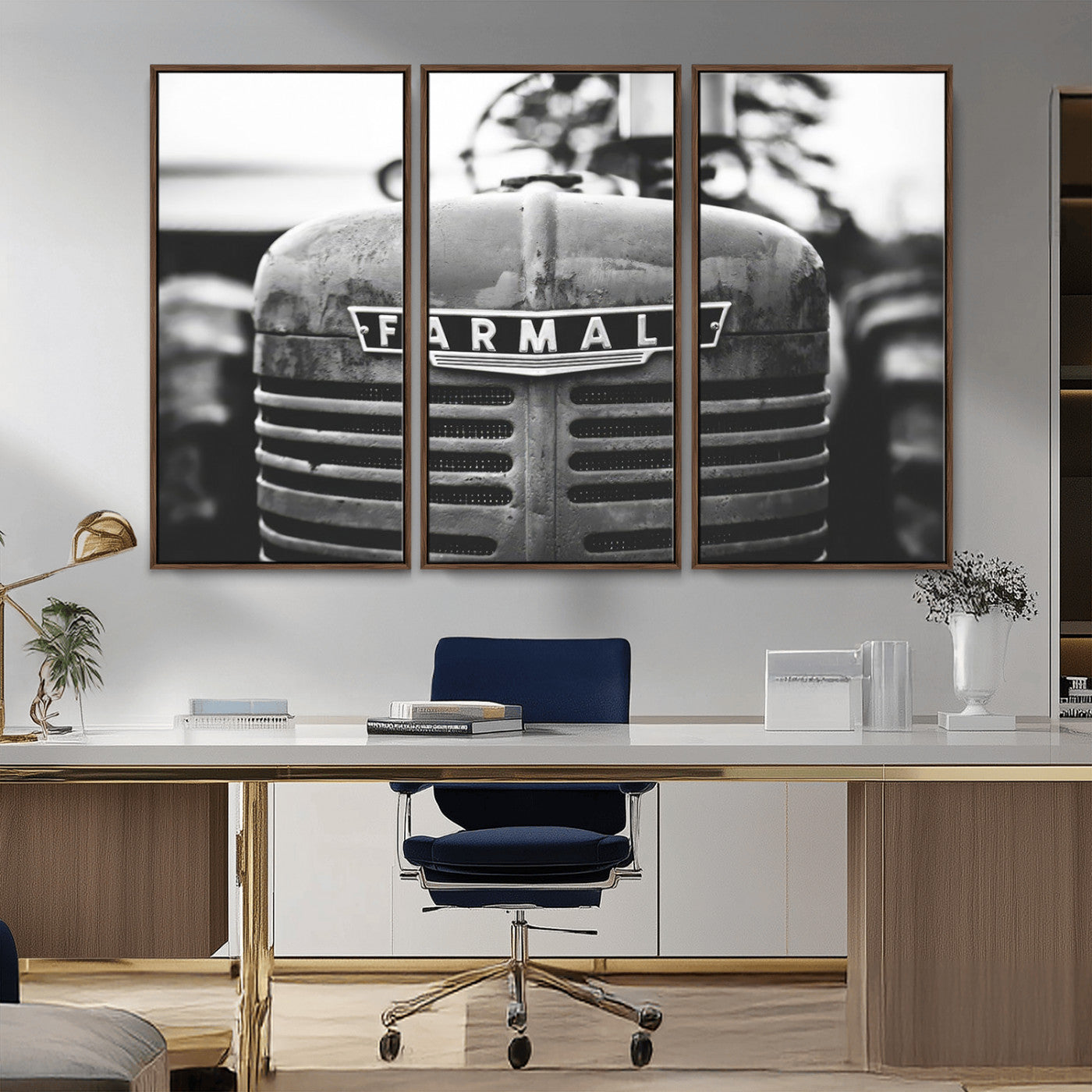 MGV-FC-48X32-3P - Vintage Farmall Tractor Wall Art Canvas Print, Rustic Farmhouse Decor Ready to Hang