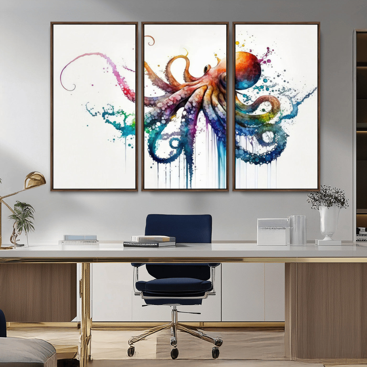 MGV-FC-48X32-3P - Watercolor Vibrant Octopus Wall Art Canvas Print | Abstract Sea Life Art | Colorful Marine Creature