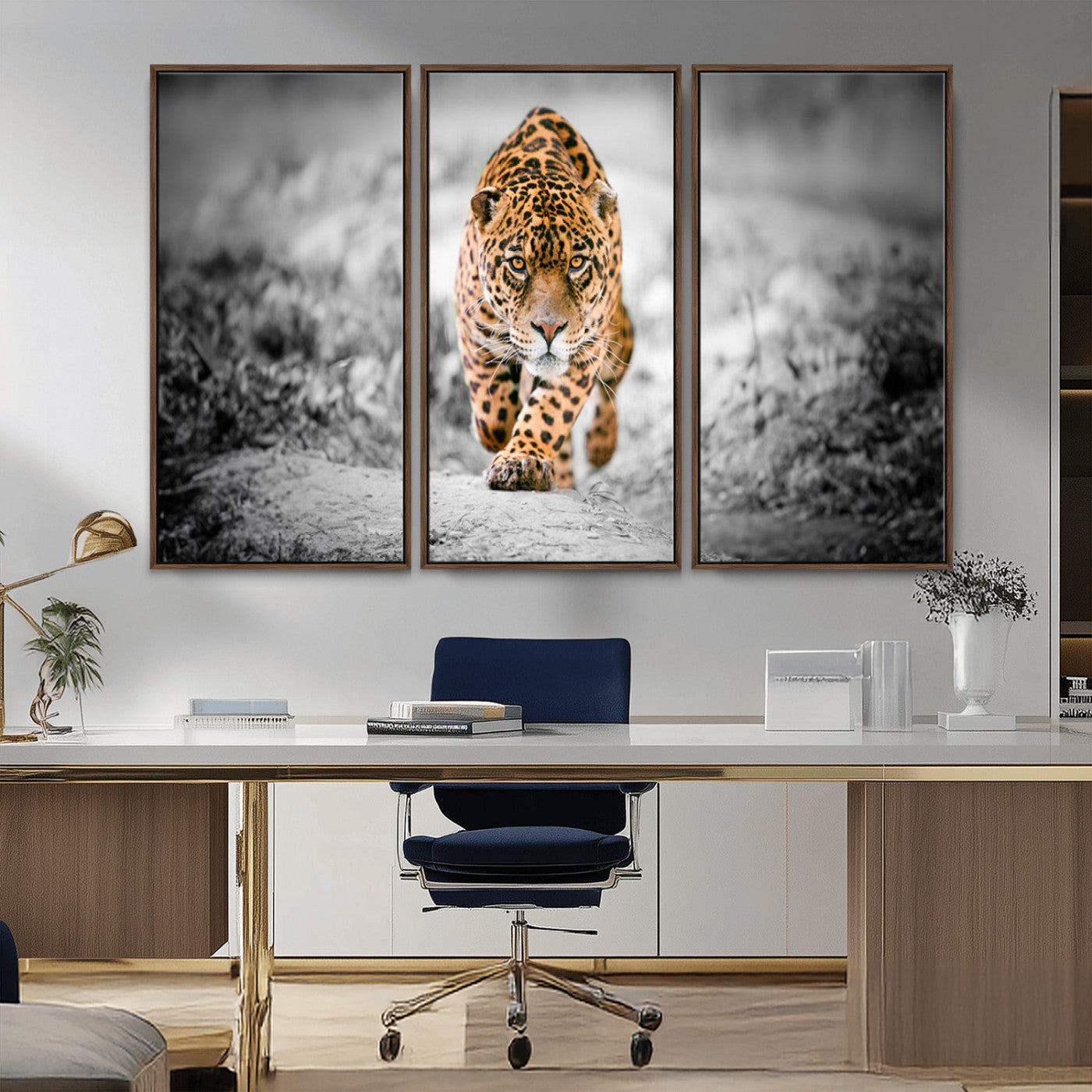 MGV-FC-48X32-3P - Jaguar Wall Art Canvas Print - Majestic Big Cat in Focused Pursuit - Ready to Hang