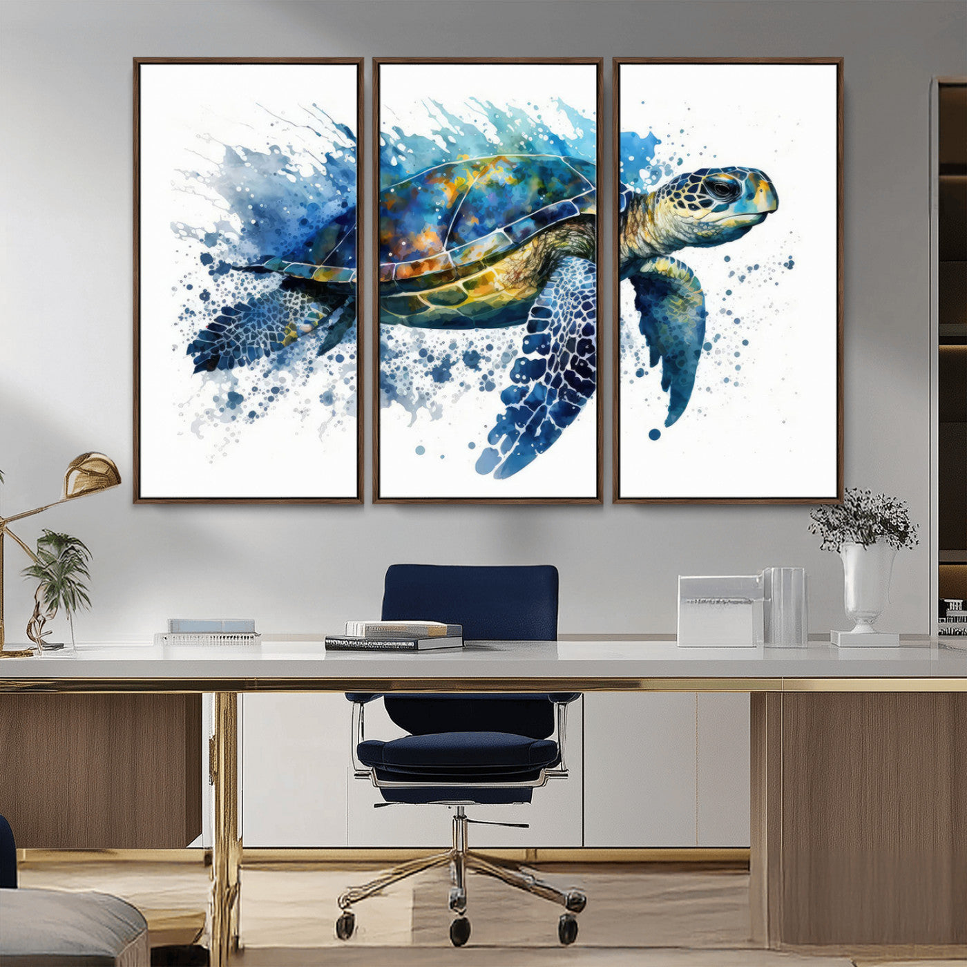 MGV-FC-48X32-3P - Watercolor Turtle Wall Art Canvas Print for Decoration