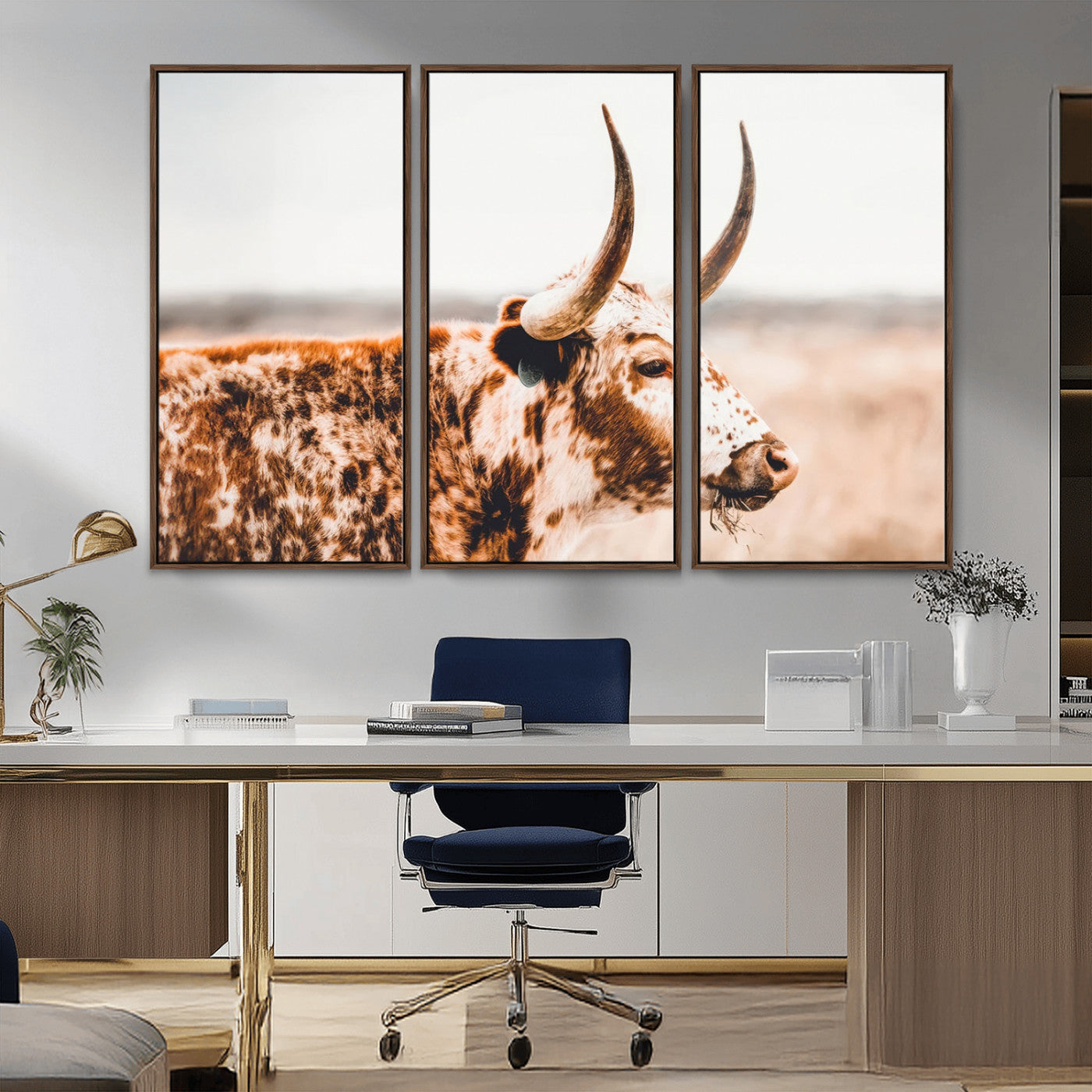 -Speckled Bull Wall Art Canvas Print – Rustic Cow Longhorn Farmhouse Animal Decor – Western Longhorn