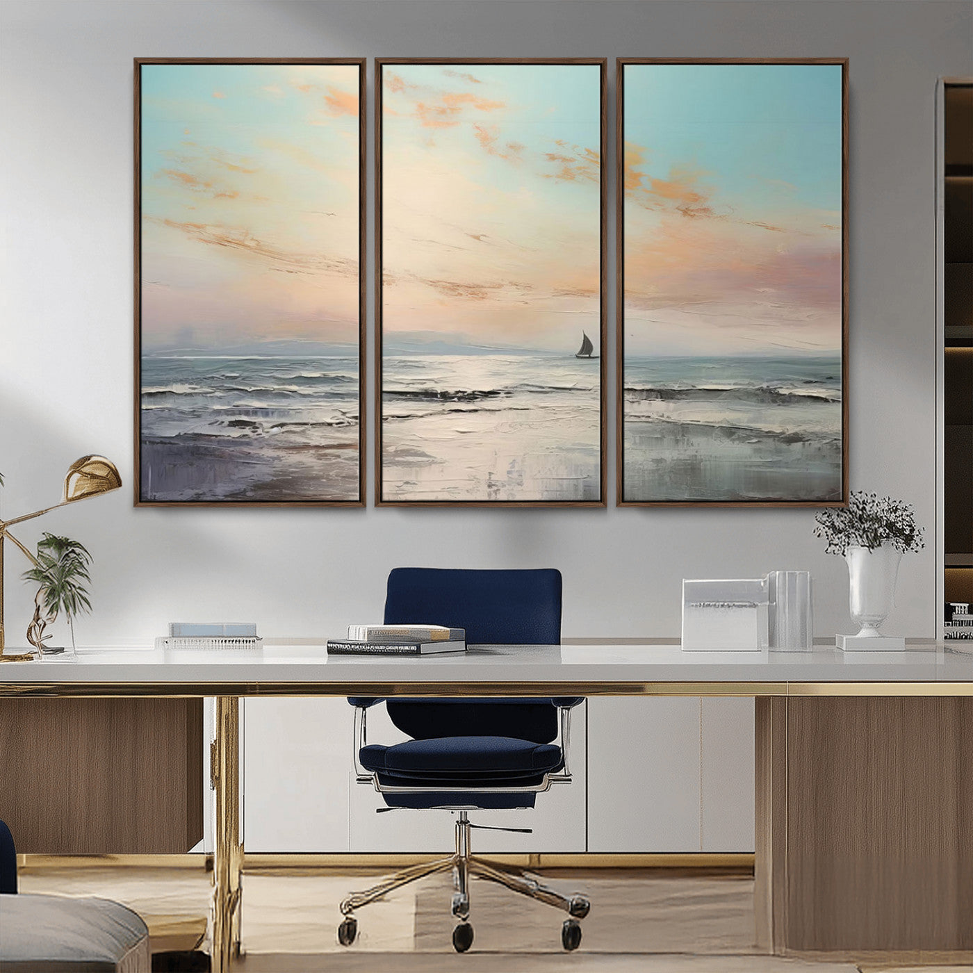 MGV-FC-48X32-3P - Abstract Ocean Wall Art -  Boat Wall Art Canvas Print