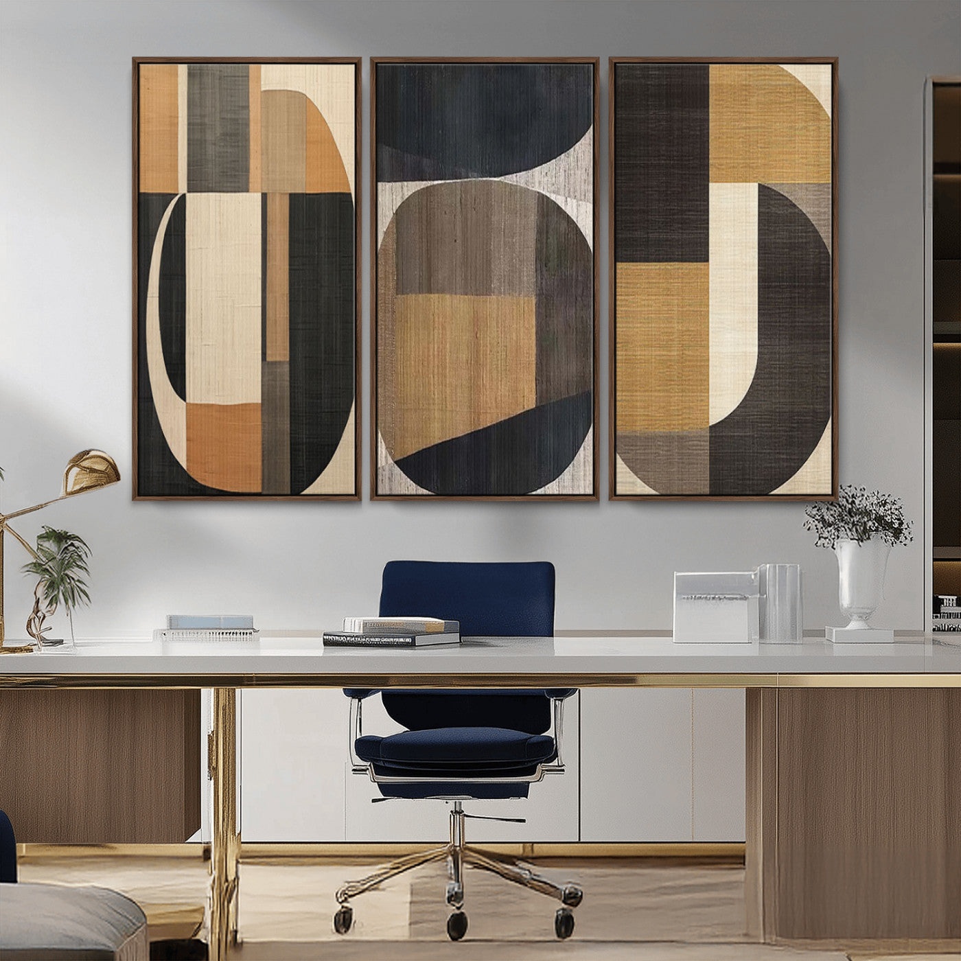 MGV-FC-48X32-3P - Modern Brown Wabi Sabi Abstract Wall Art Canvas Print Set, Minimalist Wall Art
