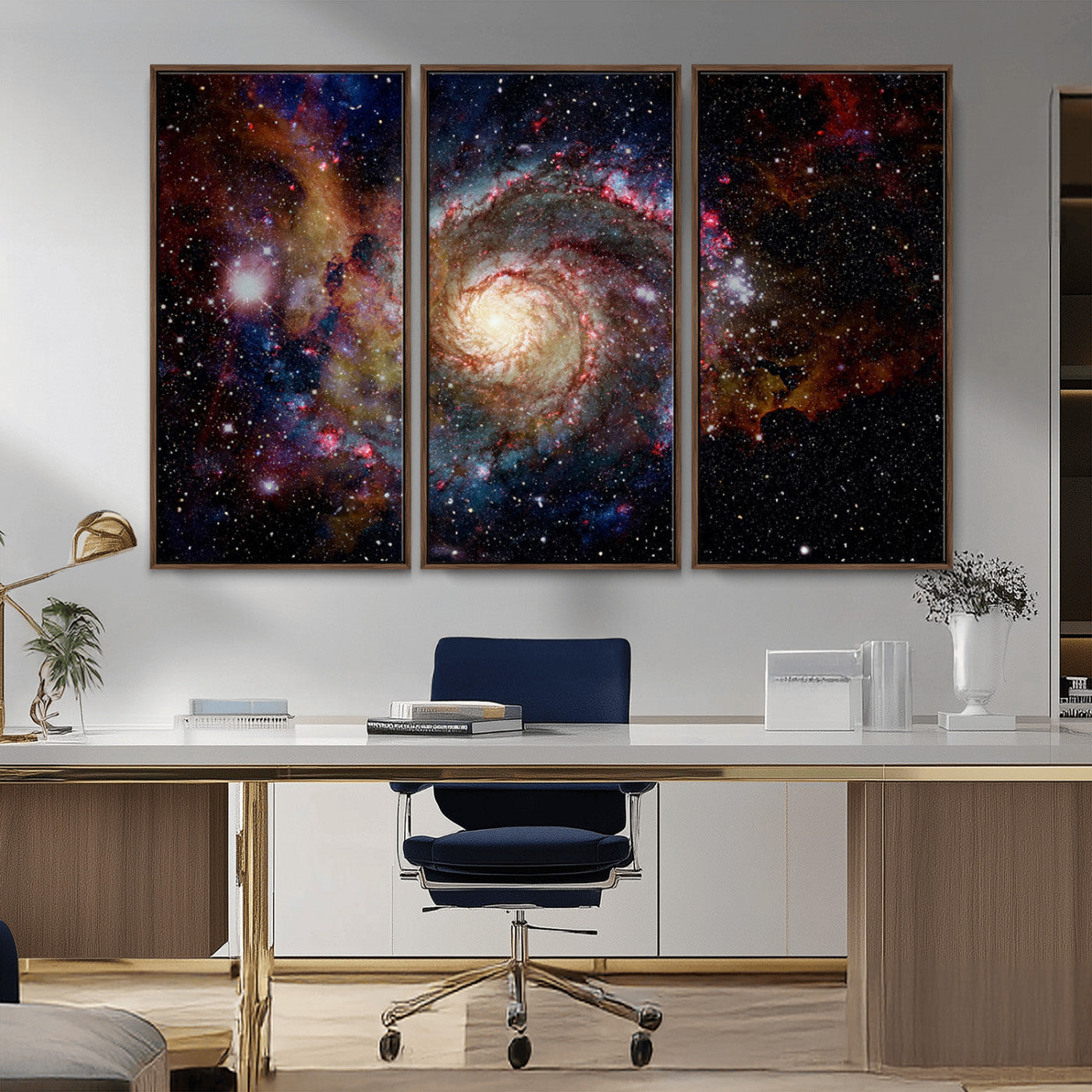 MGV-FC-48X32-3P - Nebula and Galaxies in Space Wall Art Canvas Print, Spiral Galaxy Wall Art Canvas Print