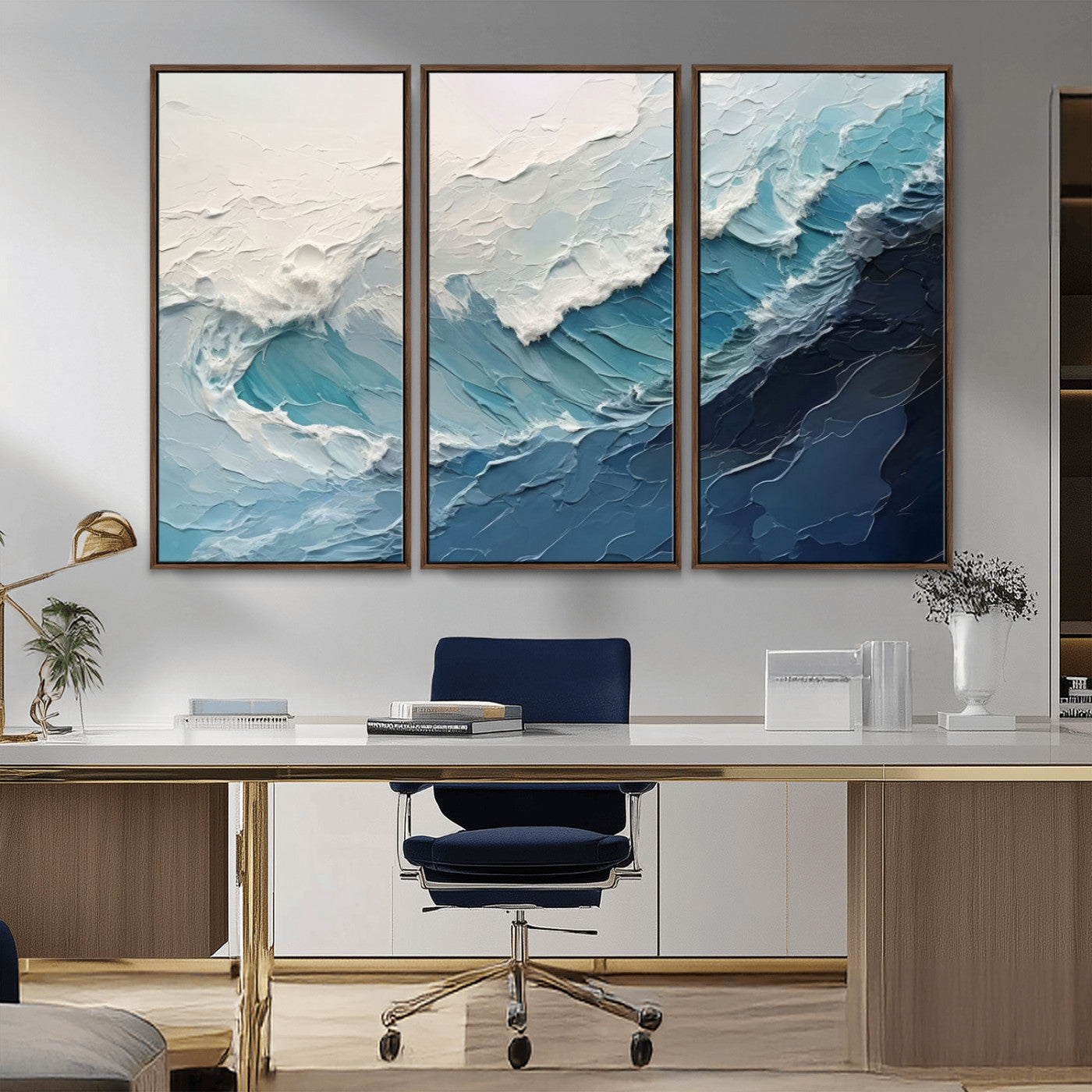 MGV-FC-48X32-3P - Ocean Wave Canvas Wall Art Print - Coastal Wall Decor for Living Room - Large Ocean Wave Wall Art
