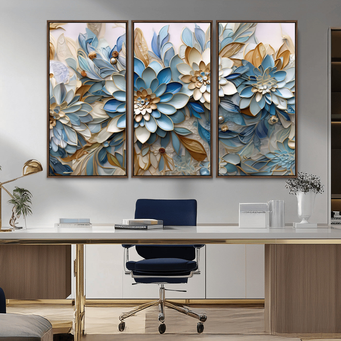 MGV-FC-48X32-3P - Blu Abstract Flower Wall Art Canvas Print