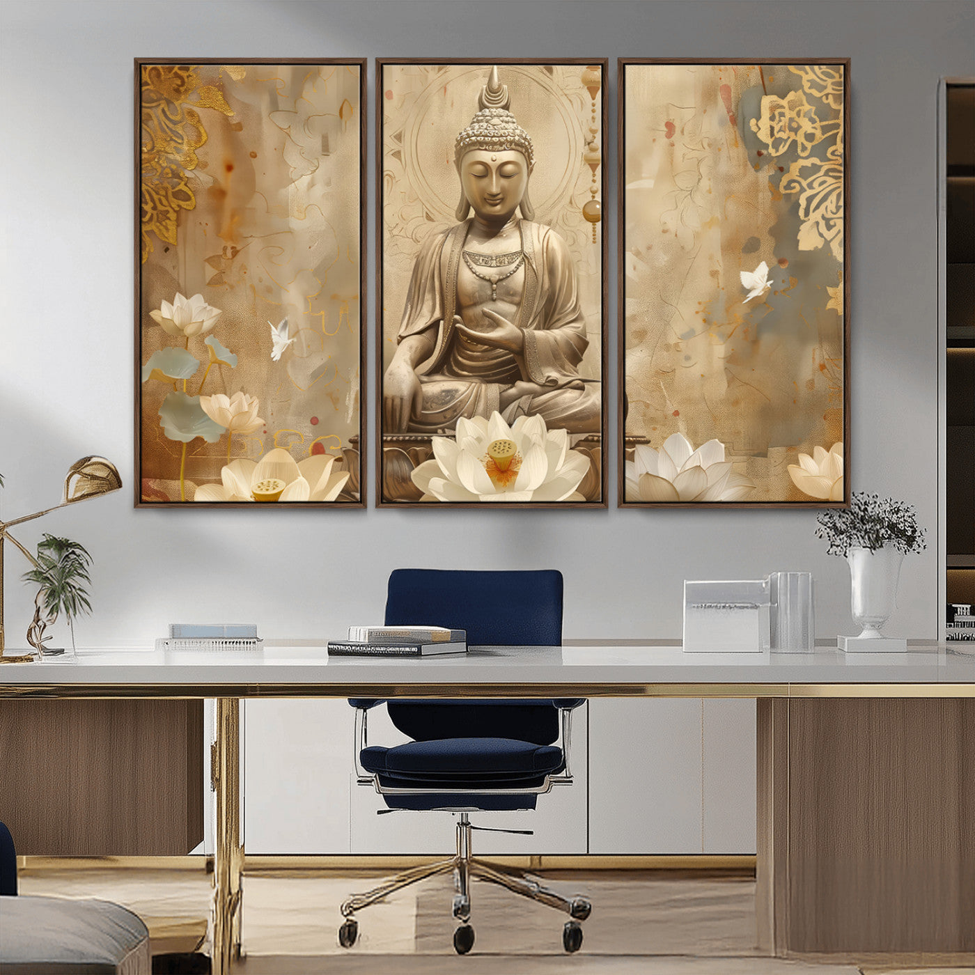 MGV-FC-48X32-3P - Buddha Wall Art Canvas Print, Buddha Meditation Room Decor, Yoga Room Wall Decor